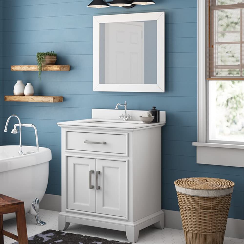 Vanity Art 30 Inch Modern Bathroom Vanity Set with Carrara Marble Top, Sink & Mirror - Soft Close Doors, Dovetailed Drawers, Brushed Nickel Handles (VA1030-W) | Perfect for Small Bathrooms, Powder Rooms & Master Bath Renovations