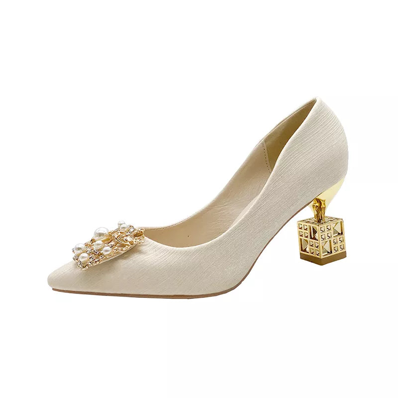Elegant Autumn Women's High Heels - Pointed Toe 5cm & 7cm Heel Wedding Shoes with Square Buckle for Travel, Banquet & Special Occasions