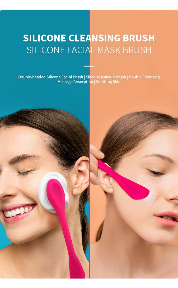 KitchenFest® Silicone Double-Ended Face Mask Brush - Soft Facial Cleansing Scrubber & Exfoliator for Skincare - Perfect for Applying Clay Masks, Serums & Creams at Home Spa