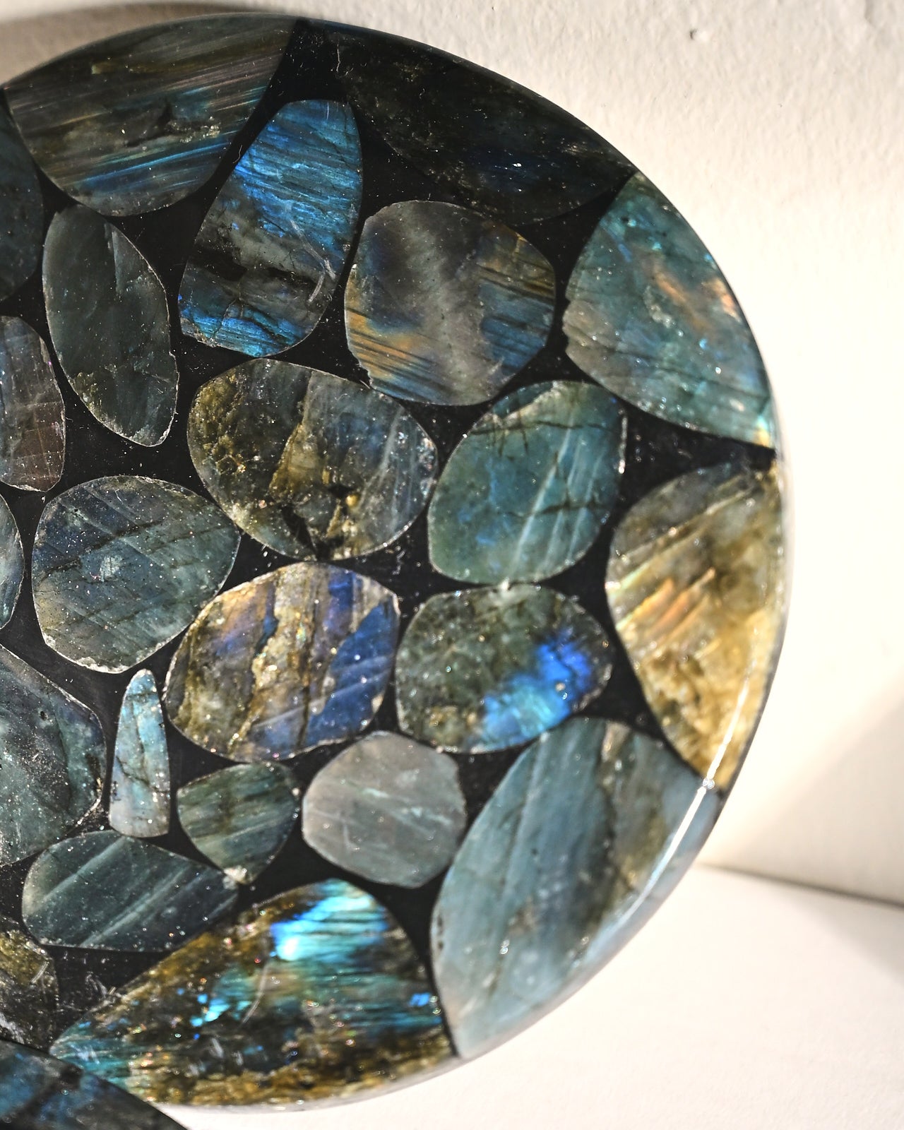 Natural Labradorite Stone Coaster Set - 4-Piece Hexagonal Drink Coasters for Home & Office Decor, Perfect for Protecting Tables from Hot & Cold Beverages