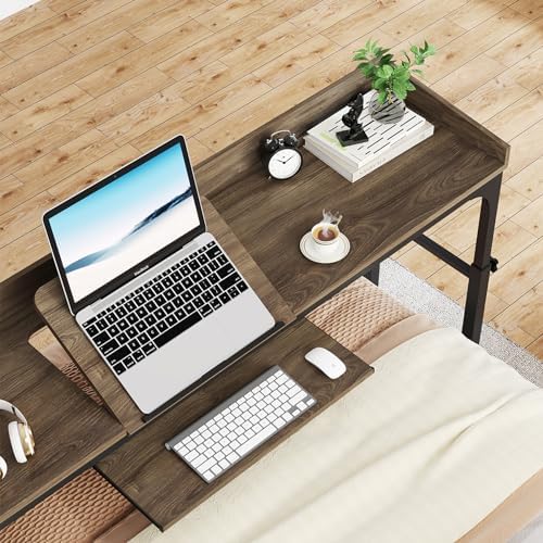 Adjustable Overbed Table with Wheels - Portable Rolling Desk with Outlets & USB Ports - Height Adjustable Laptop Table for Queen Bed - Multi-Angle Tilt Stand for Work, Eating, or Reading in Bed