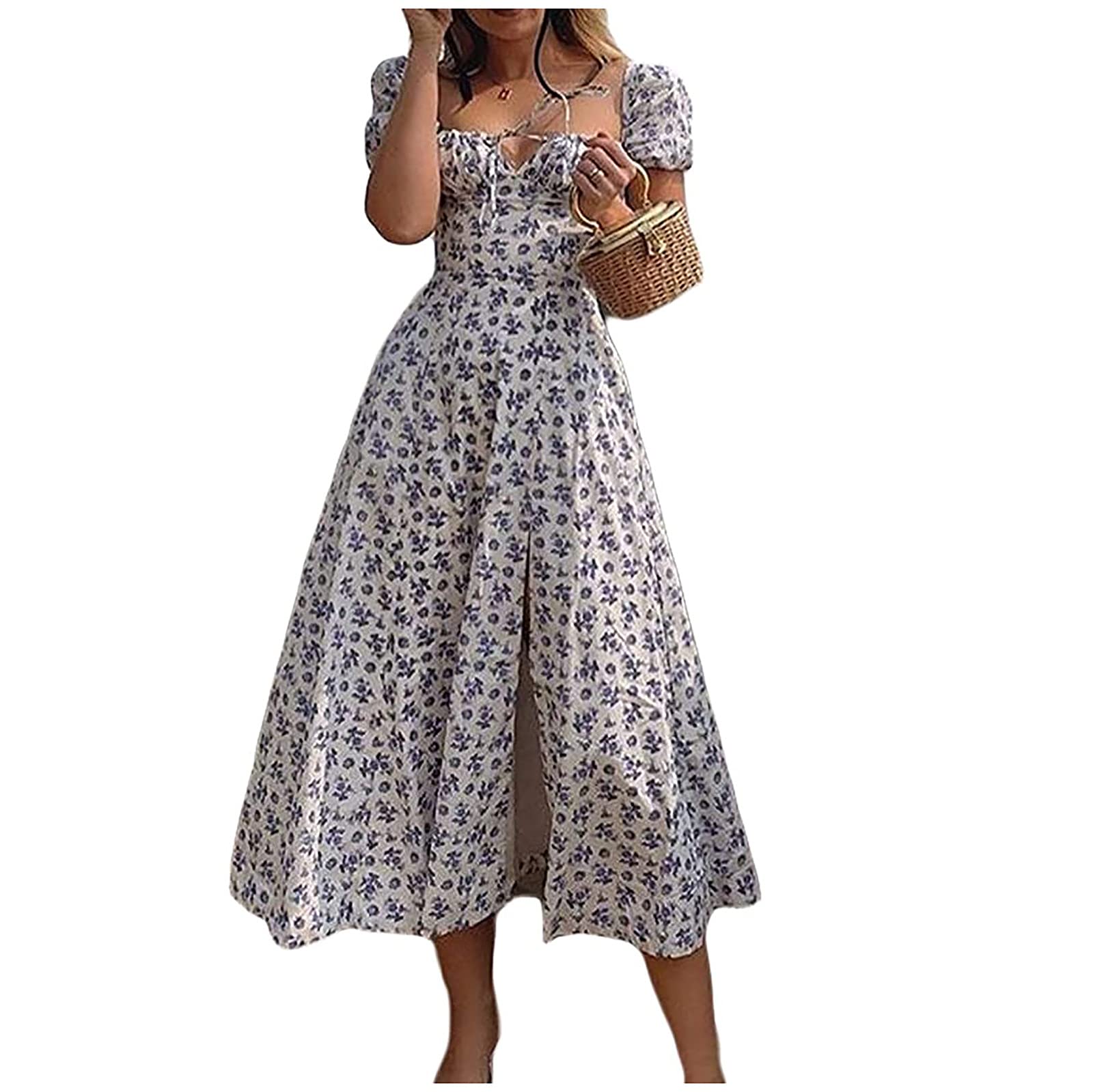 Fankle Women's Maxi Dress - Boho Floral Wrap Dress with Square Neck for Spring & Summer | Casual Vintage Style for Beach, Vacation & Everyday Wear