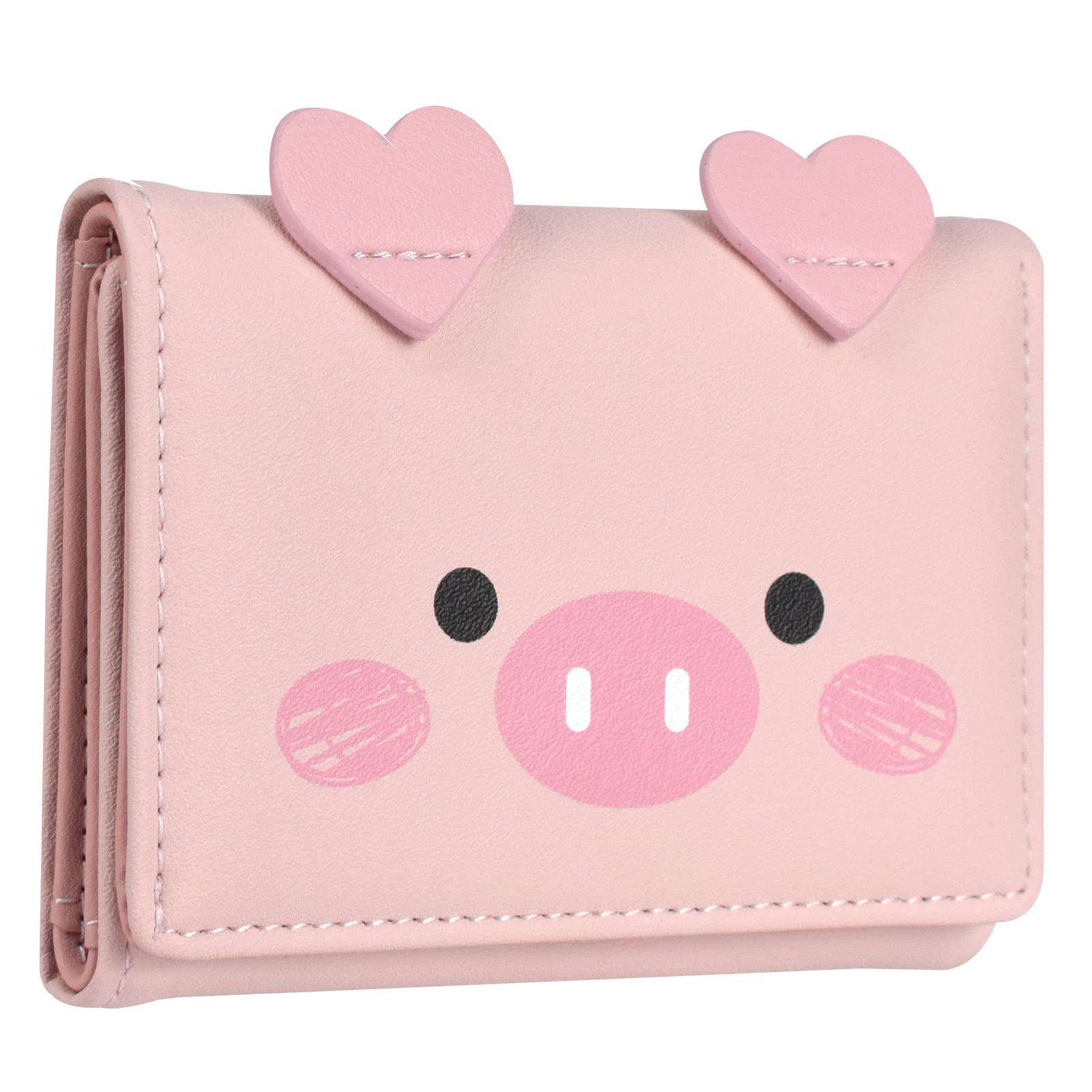 Cute Pink Pig Tri-Fold Wallet for Women - Fire Stone Leather Short Purse with Cash Pocket, Card Holder & ID Window - Perfect for Everyday Use, Travel & Gift Giving