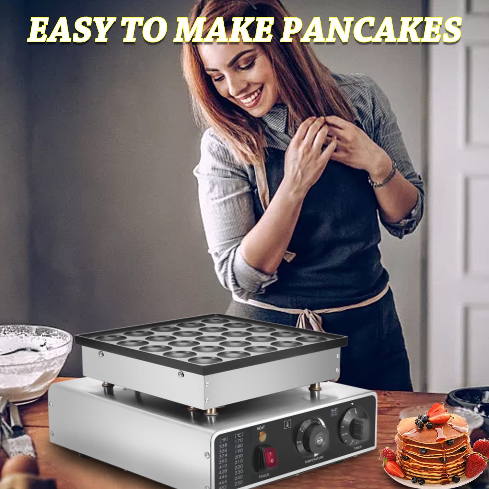 25Pcs Mini Dutch Pancake Maker, 950W Electric Non-Stick Muffin Maker Machine - Poffertje & Dorayaki Pancake Maker for Home, Bakery, Restaurant & Snack Bar - Perfect for Breakfast, Desserts & Party Snacks (US Plug 110V)