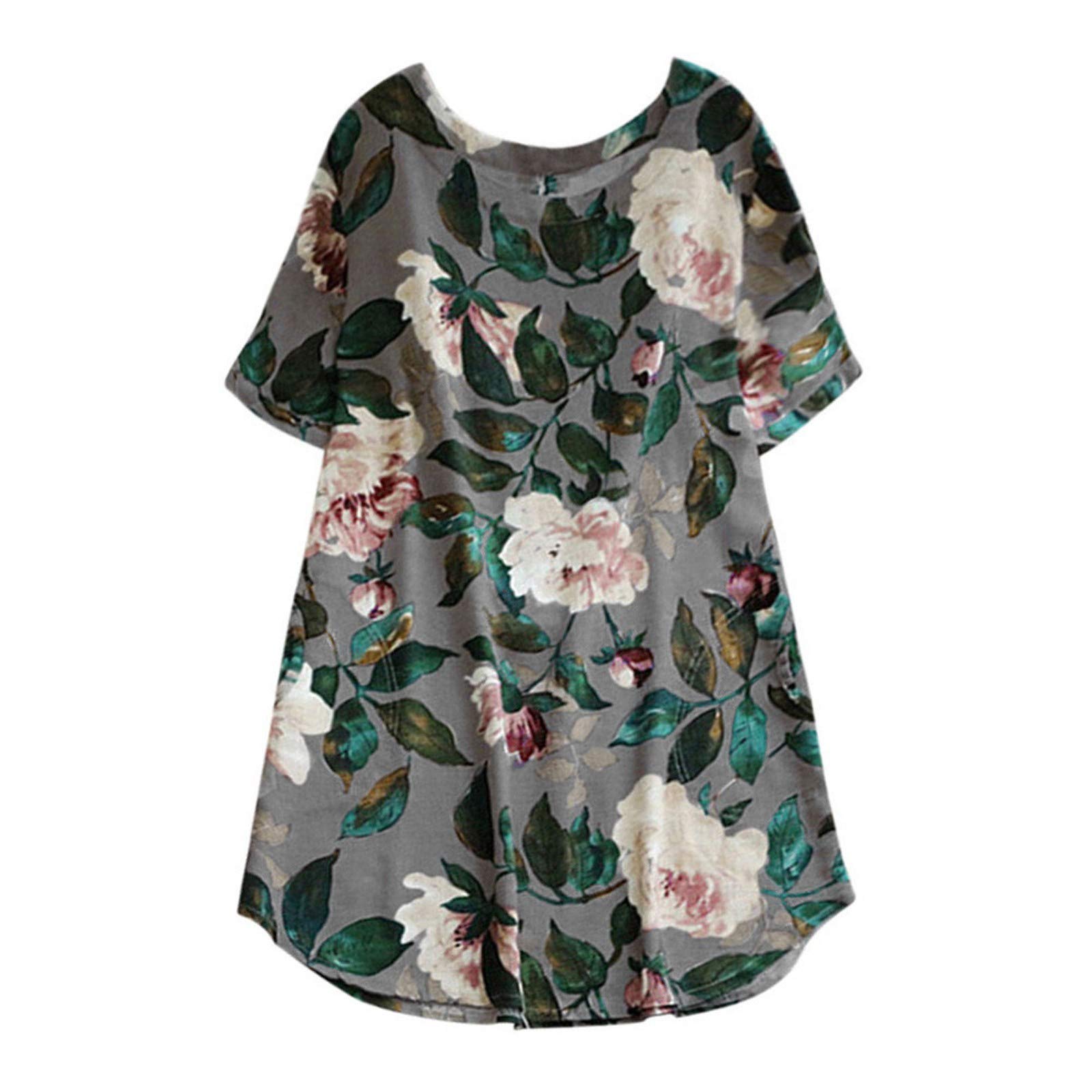 Women's Short-Sleeve Cotton Blend T-Shirt with Pocket - Floral Leaf Print Top for Casual Wear, Work & Everyday Outfits