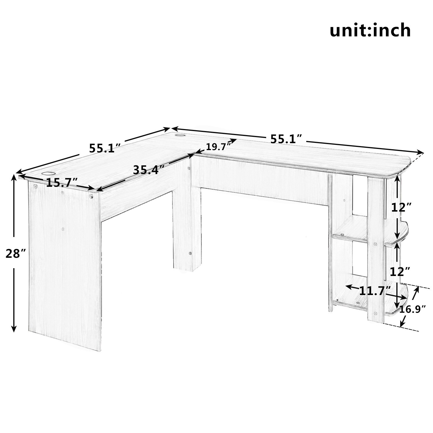 Premium L-Shaped Office Desk 55