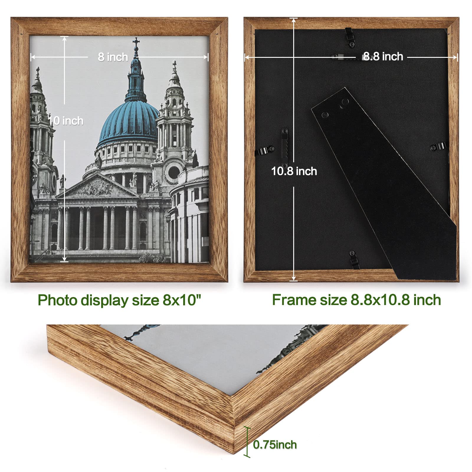 Emfogo 8x10 Picture Frames (Pack of 2) - Solid Wood Rustic Photo Frames with Real Glass for Wall Decor - Carbonized Brown - Perfect for Living Room, Bedroom & Office Display