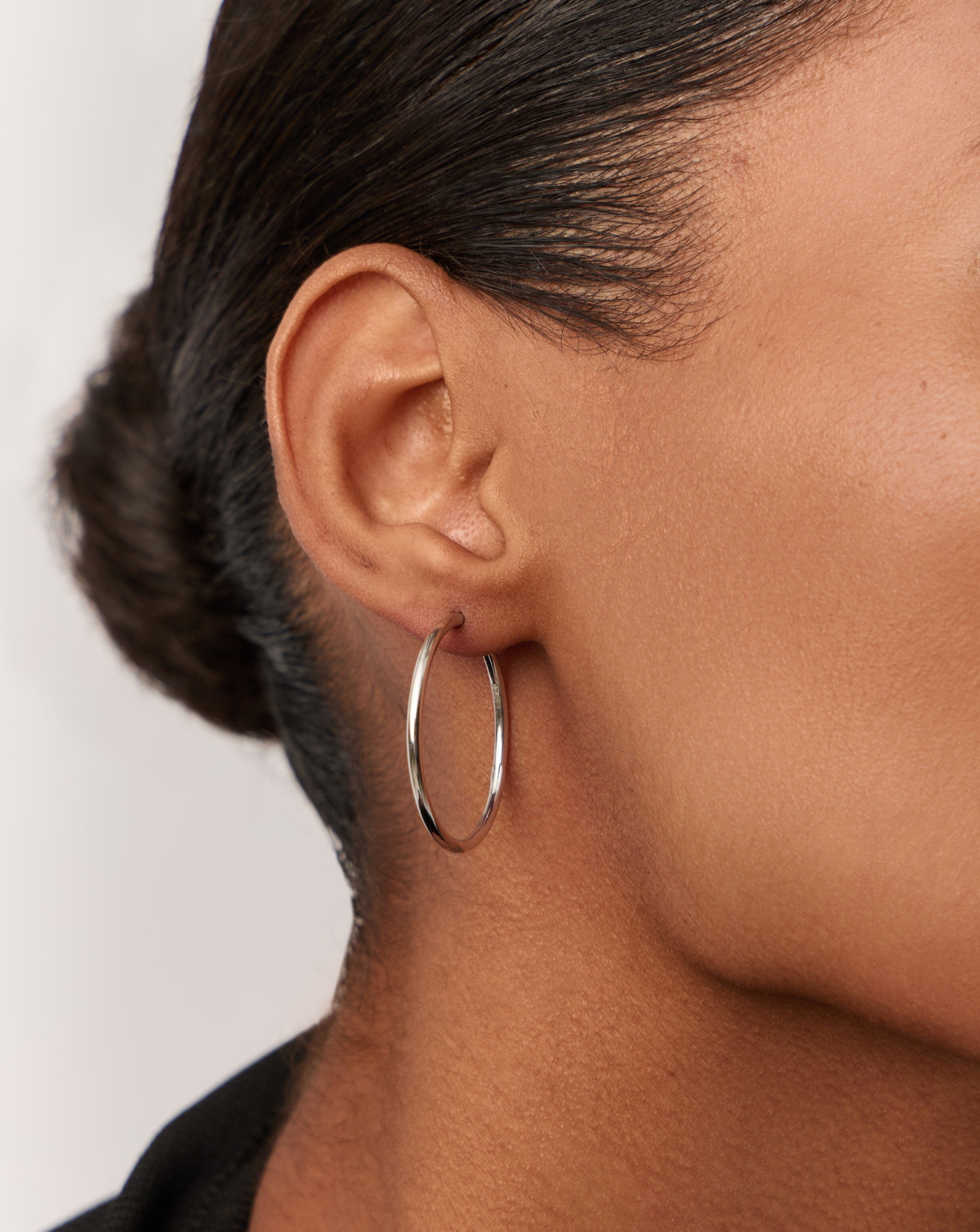 Classic Medium Hoop Earrings - Rhodium Plated Recycled Sterling Silver Jewelry for Women | Elegant Everyday Wear & Special Occasions Gift