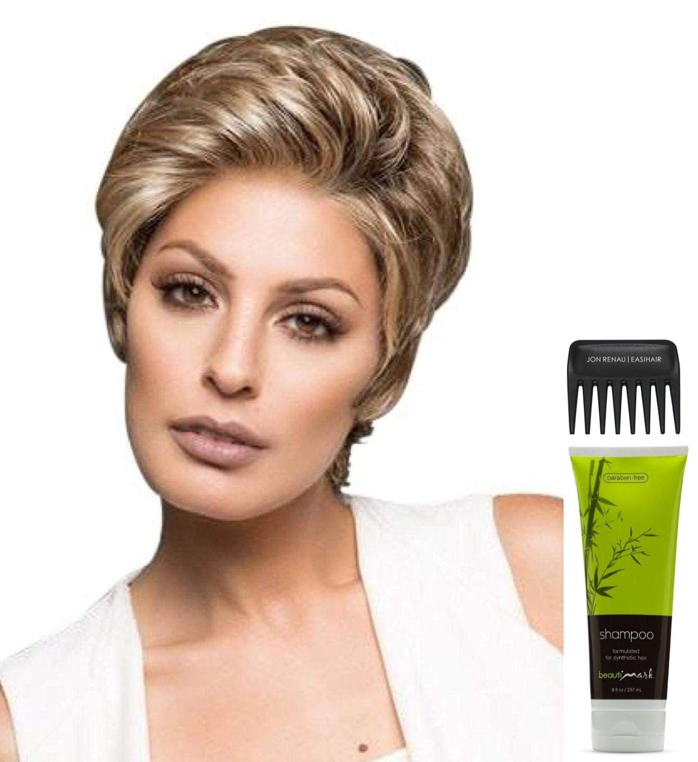 Raquel Welch Center Stage Wig Bundle - 4 Items Including Synthetic Shampoo, Wide Tooth Comb & Christy's Wigs Q&A Booklet (Color: R23S+) - Perfect for Cosplay, Costume Parties & Everyday Hair Styling