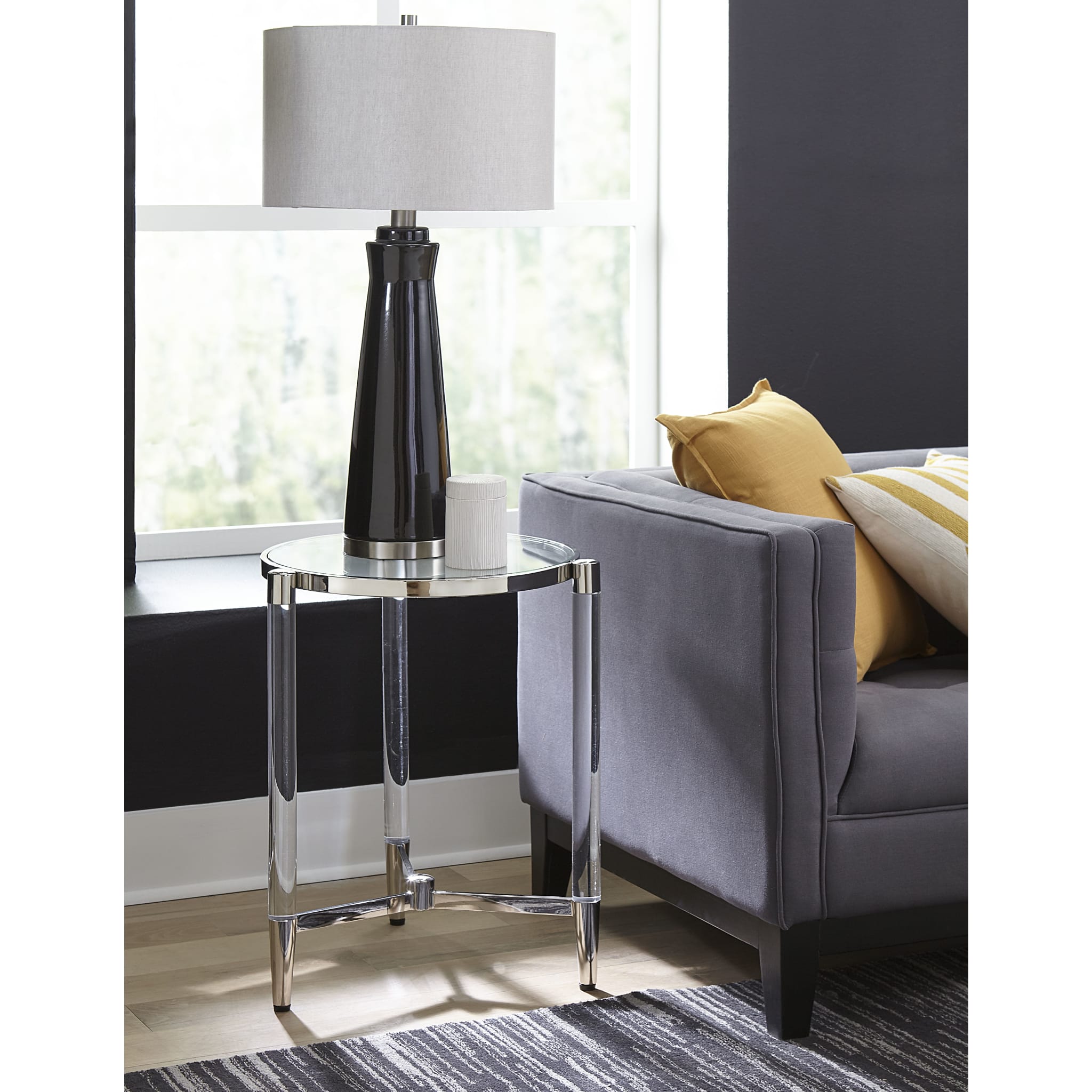 Marilyn Modern Round End Table with Glass Top and Steel Base - Perfect for Living Room, Bedroom, or Office Side Table
