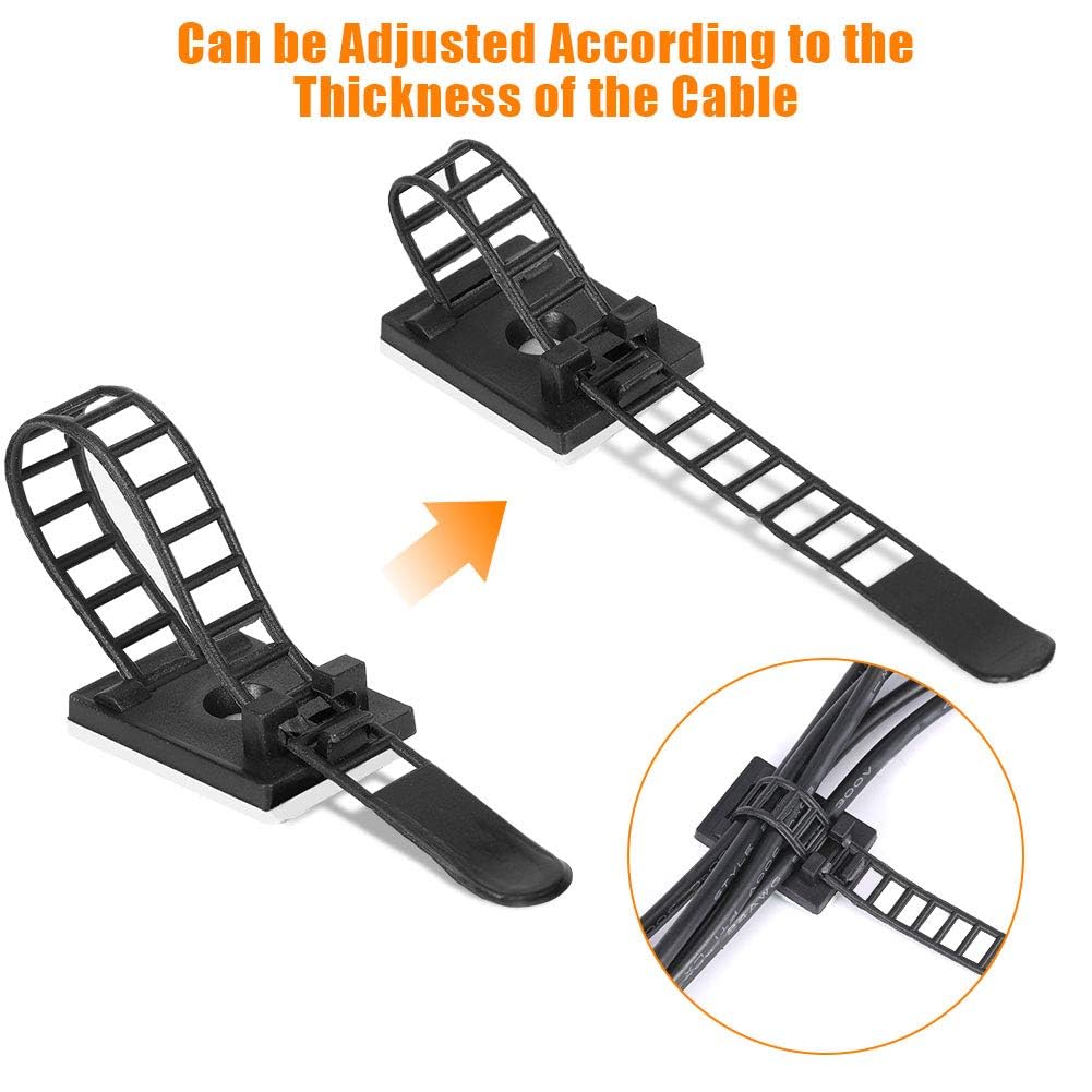 50 Packs Self-Adhesive Cable Clips - Heavy Duty Zip Tie Mounts for Wire Management, Cord Organizer, and Multi-Purpose Fastening - Perfect for Home, Office, Garage, and DIY Projects