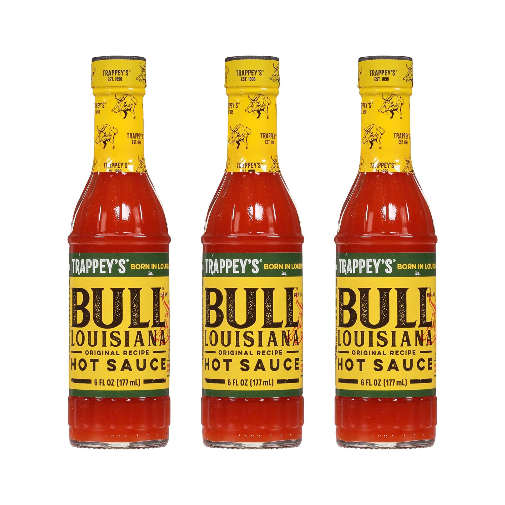 Trappey's Bull Brand Louisiana Hot Sauce - 6 Ounce (Pack of 3) | Spicy Pepper Sauce for Wings, Tacos, BBQ & Seafood | Made in USA