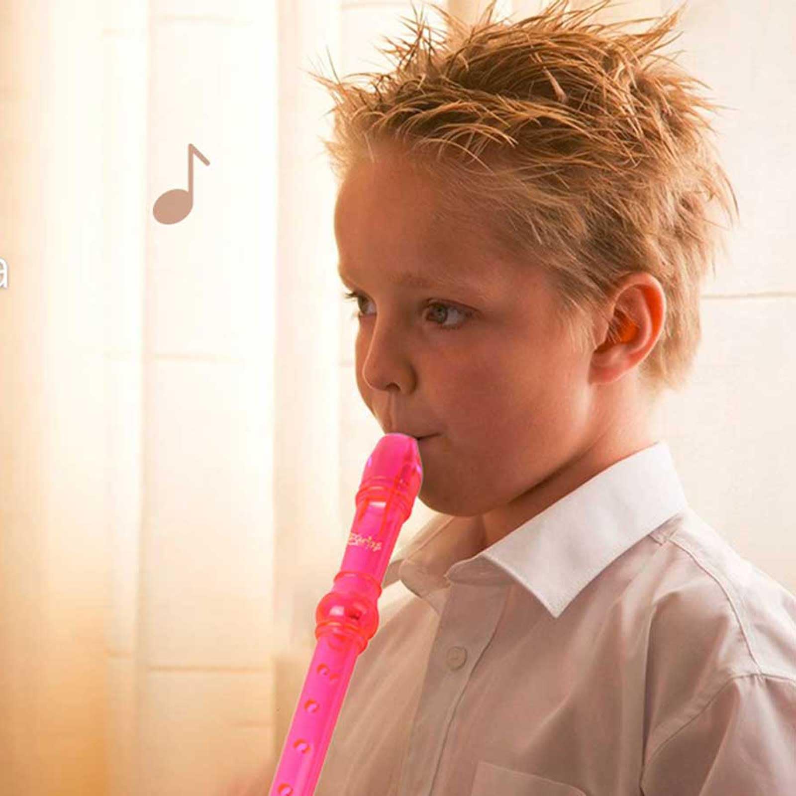 Everjoys Soprano Recorder for Beginners - German Style C Key 8 Hole Flute with Detachable 3-Piece ABS Body, Cleaning Rod, Carry Bag & Fingering Chart (Transparent Pink) - Perfect for School Music Classes, Home Practice & Student Band Performances