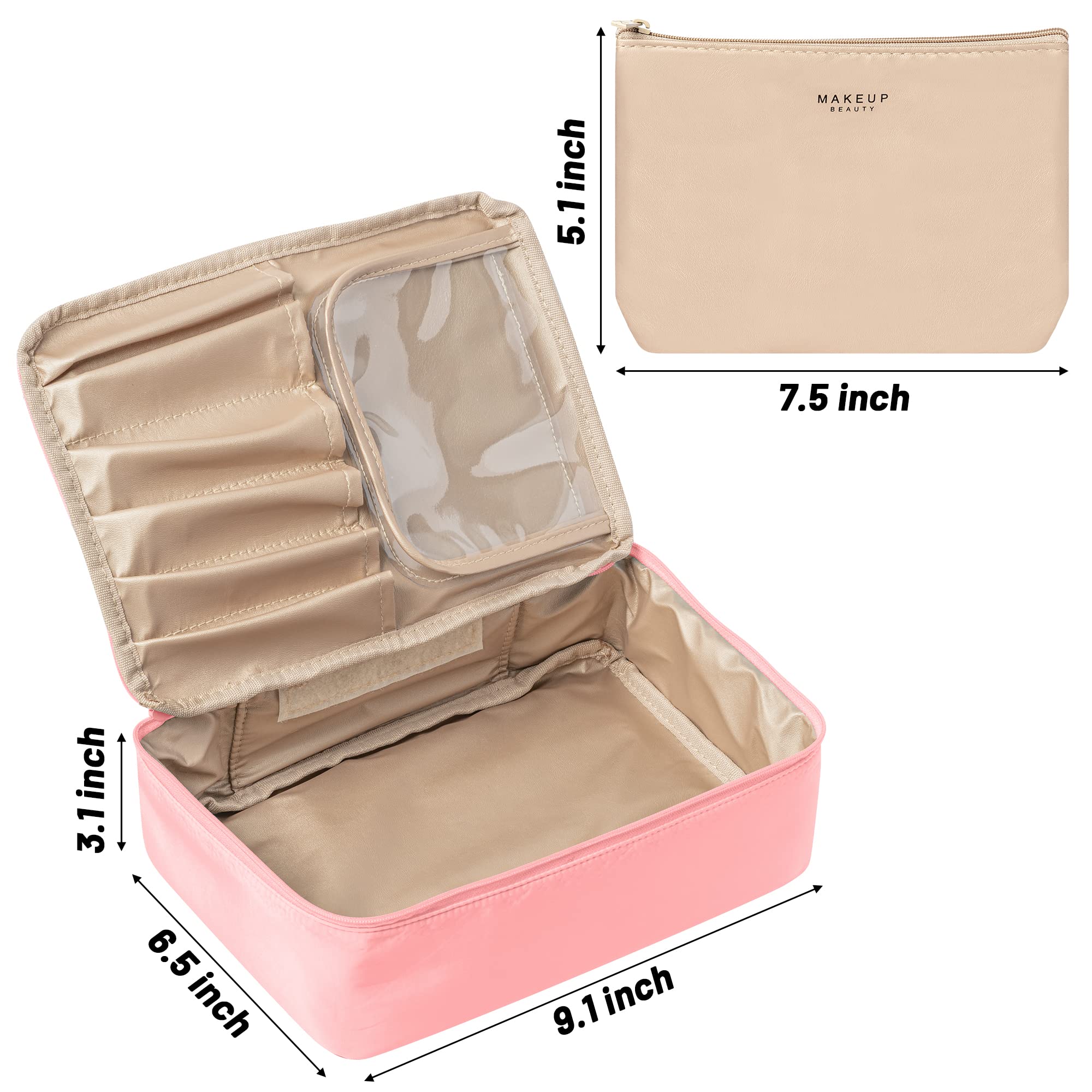 Preppy Patch GLAM Makeup Bag - Large Cosmetic Organizer for Travel & Daily Use, Multifunctional Toiletry Bag with Brush Holder, Reusable Pink Makeup Case - Perfect for Gym, Vacation & Home Storage