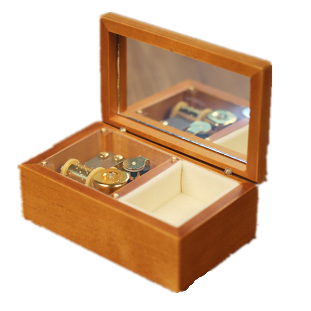 Wooden Mechanical Music Box Jewelry Box with Mirror - Plays Blue Danube Waltz | Handcrafted Gift for Women, Birthday Present | Perfect for Jewelry Storage & Bedroom Decor