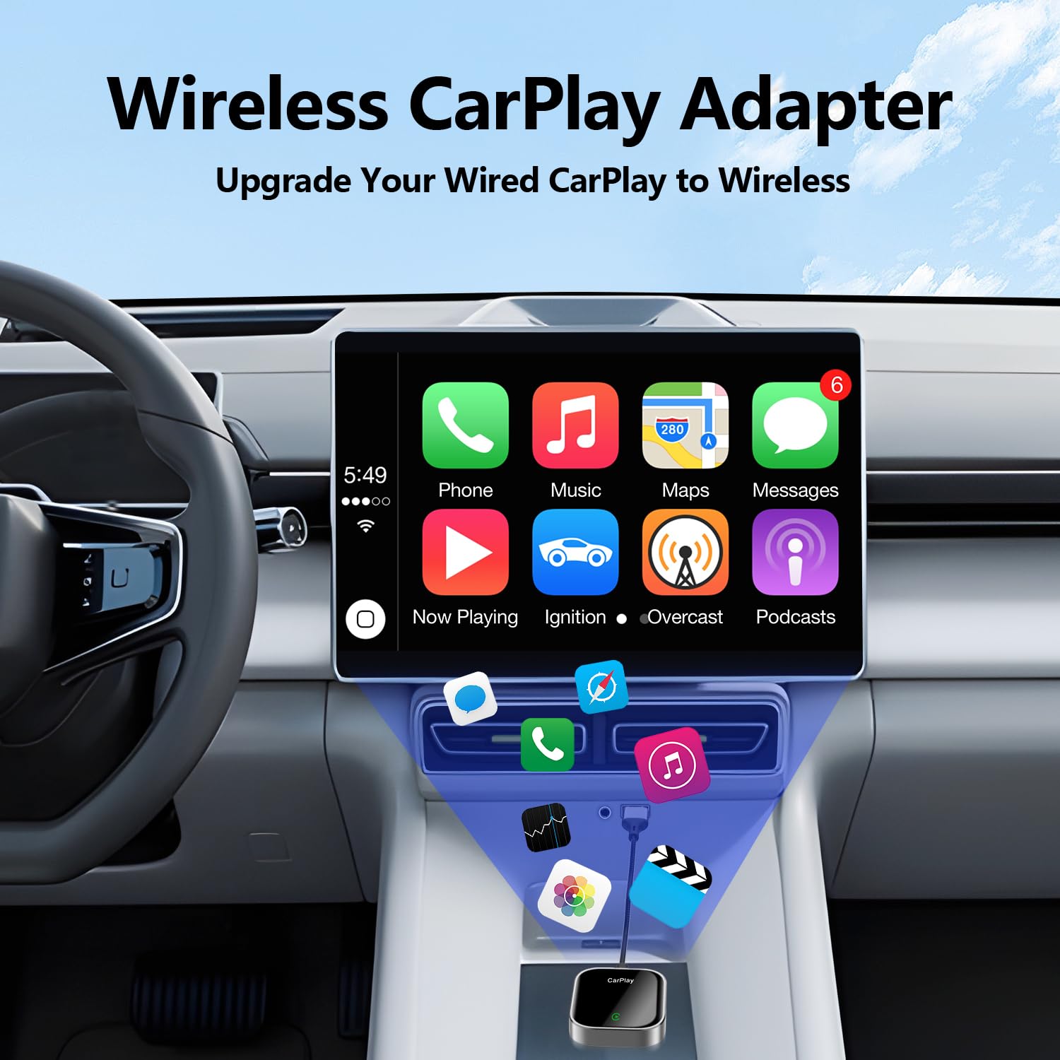 Wireless CarPlay Adapter for iPhone - Convert Wired to Wireless CarPlay Dongle for Apple, Mini Size, Compatible with Cars with Built-in CarPlay, Stable & Fast Connection - Perfect for Commuting, Road Trips & Hands-Free Driving