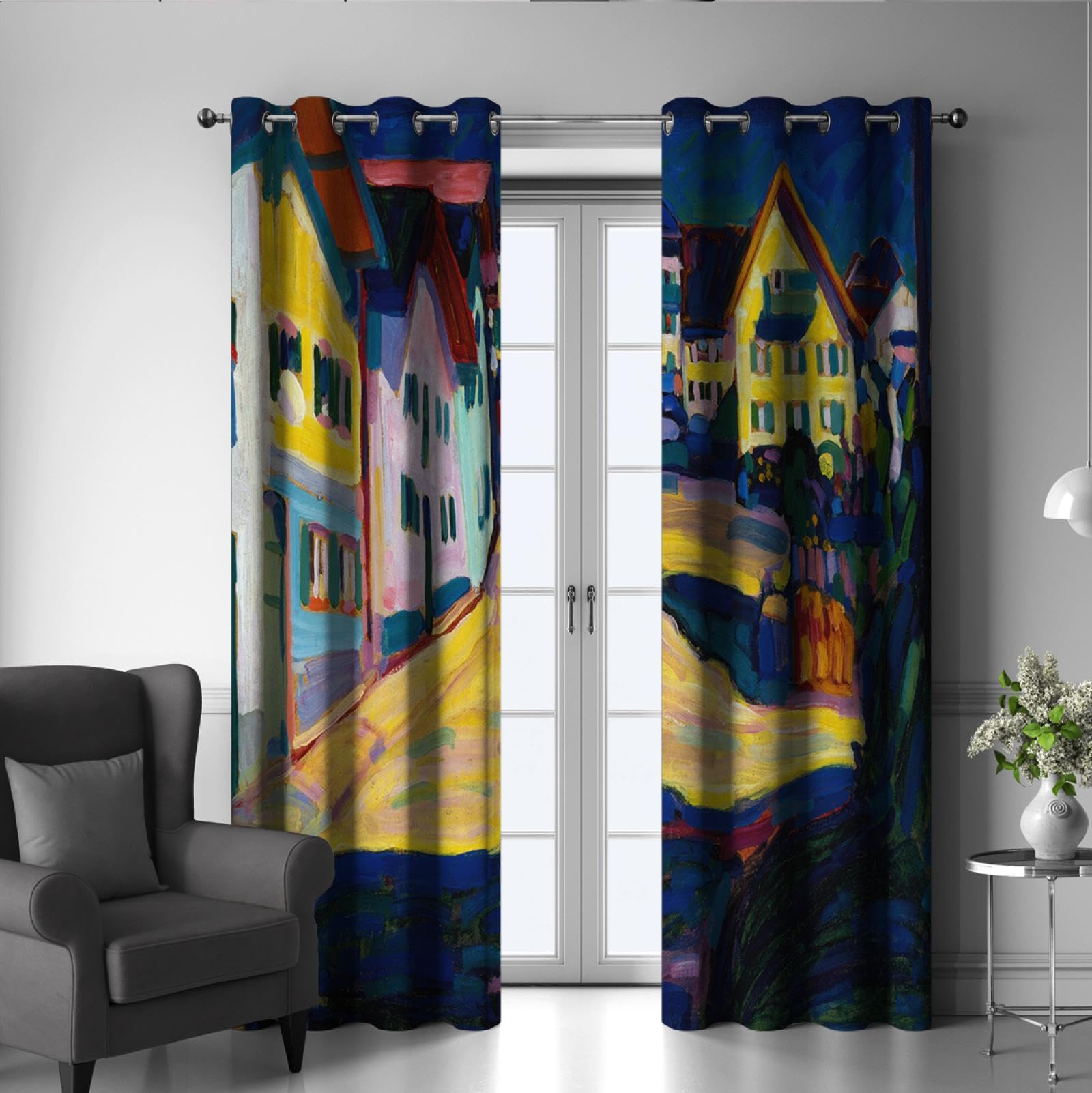 Kandinsky Blackout Curtains 2 Panels - 100% Light Blocking Window Drapes for Bedroom & Nursery (W100xL84) - Eyelet Design for Easy Hanging | Perfect for Light-Sensitive Sleepers & Home Decor