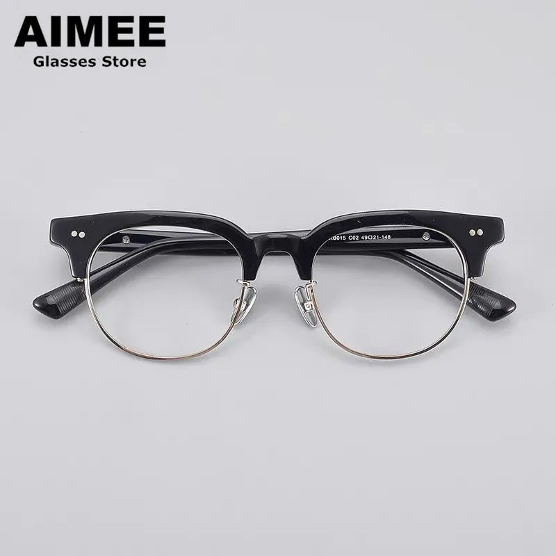 Aimee Unisex Full Rim Round Acetate Eyeglasses 14749 - Stylish & Durable Acetate Frame Glasses for Men & Women - Perfect for Reading, Work, and Everyday Fashion