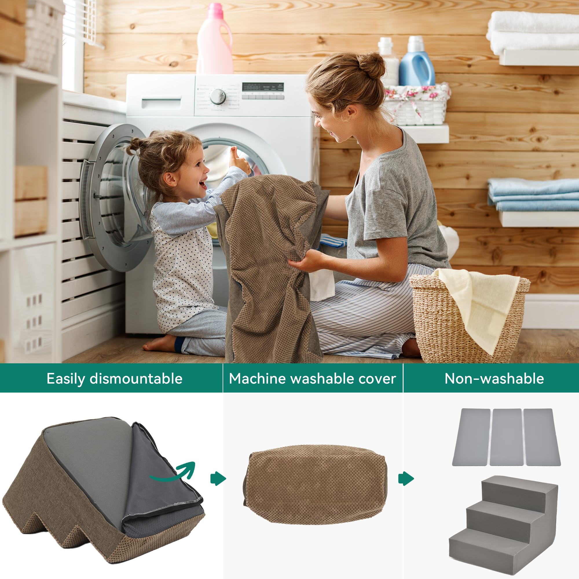 YITAHOME 3-Tier Foam Dog Stairs for High Beds & Couches - Non-Slip Pet Steps for Small Dogs & Senior Pets with Washable Cover & High-Strength Boards | Perfect for Bedroom, Living Room & Pet-Friendly Homes