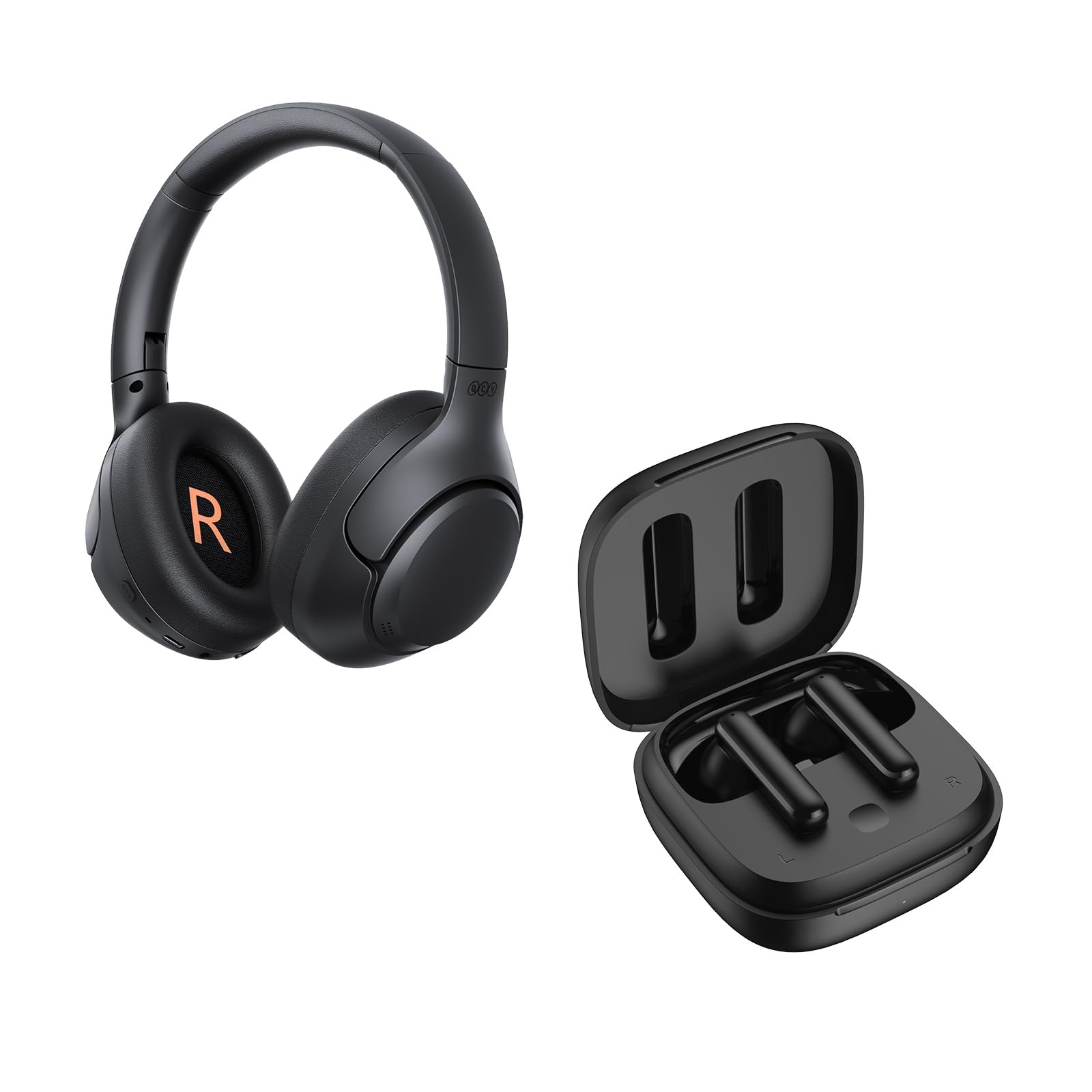 QCY H3 ANC Wireless Headphones & T13 ANC Bluetooth Earbuds - Noise Cancelling Headset with 40H Playtime for Travel, Workout, Commuting (Black)