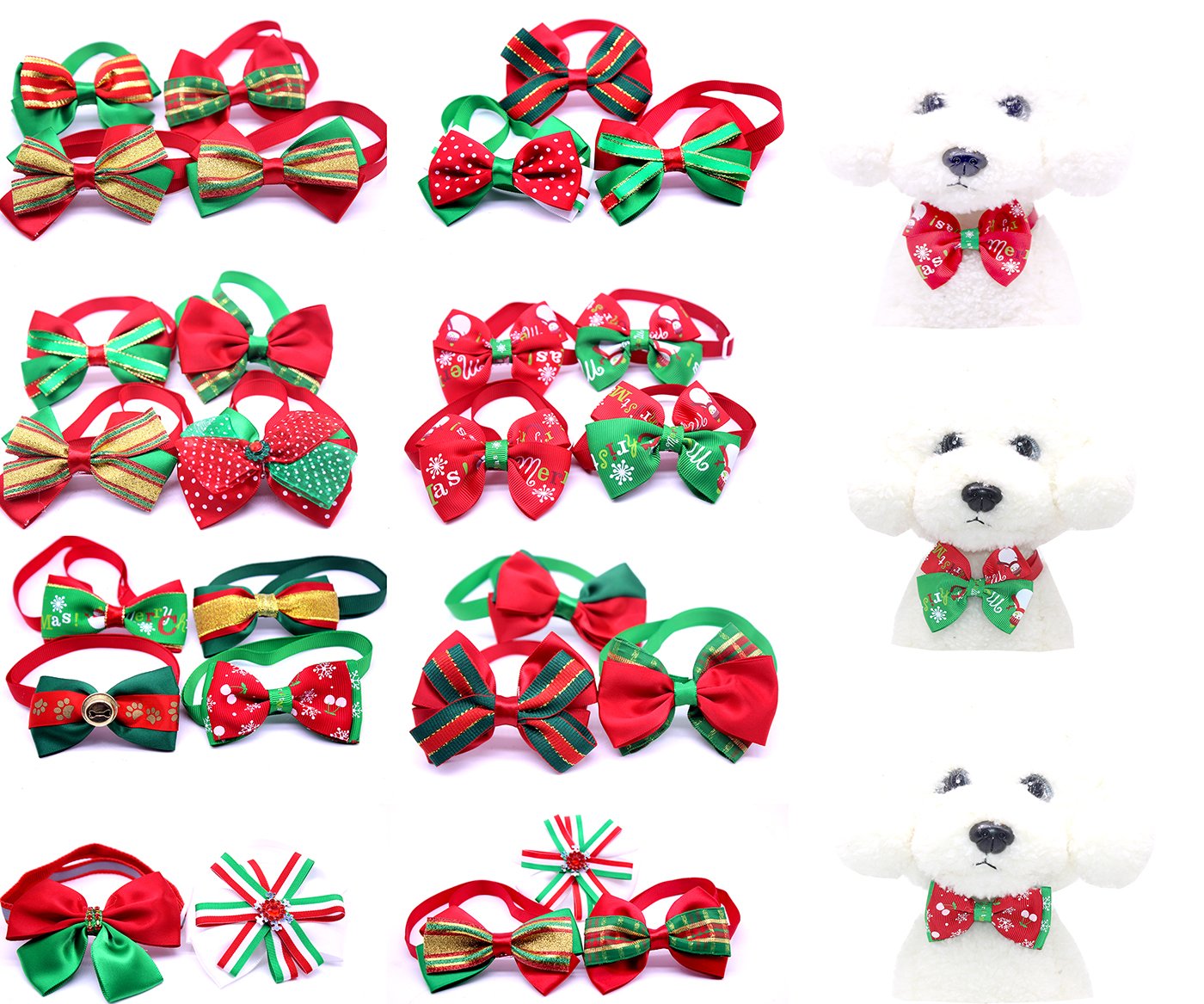 10pcs Festive Christmas Dog Bow Ties - Adjustable Pet Collar Accessories for Small Dogs & Cats | Perfect for Holiday Photos, Parties & Pet Grooming