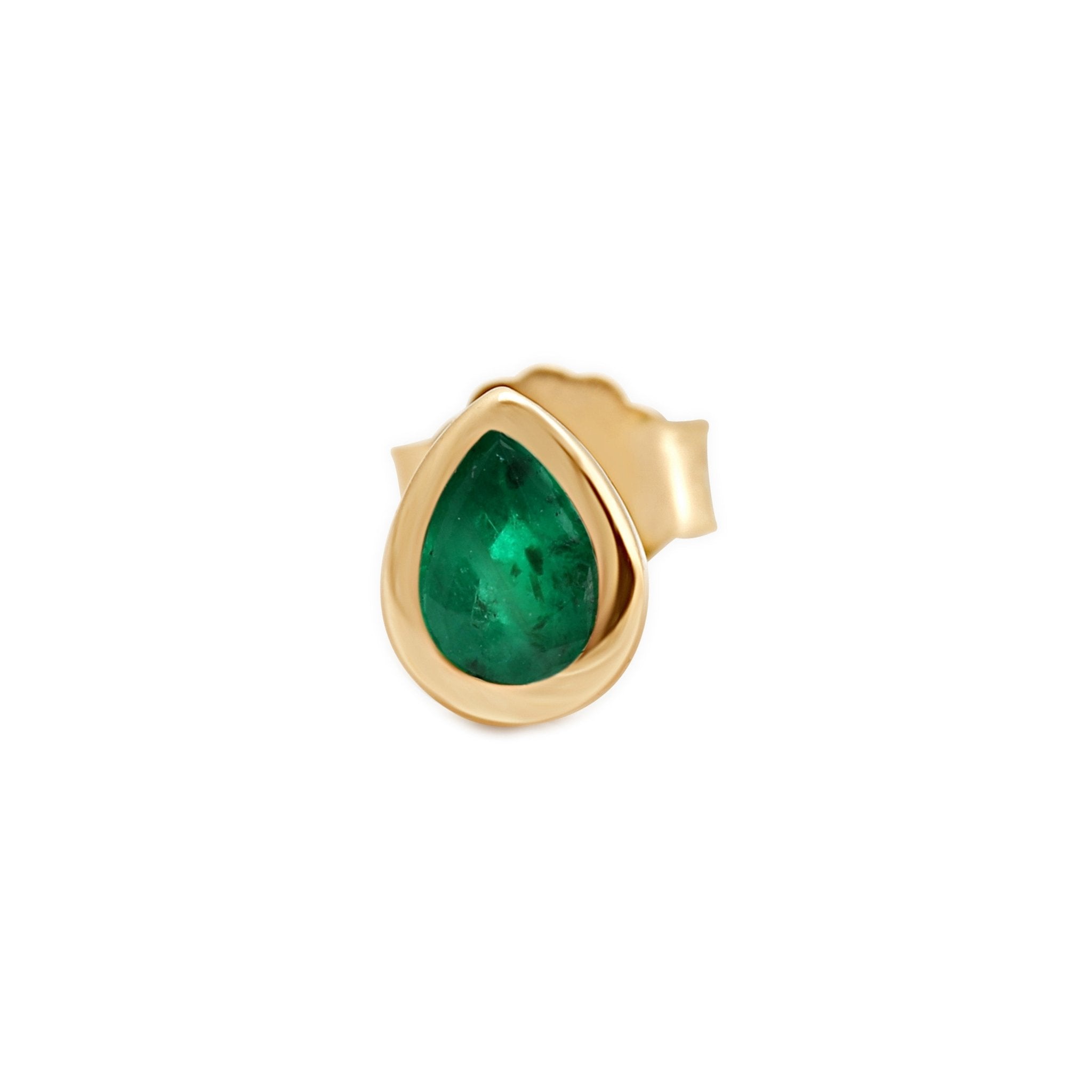 14K Solid Yellow Gold Pear Emerald Bezel Set Earrings | Elegant Dangle Earrings for Women | Perfect for Weddings, Parties & Special Occasions