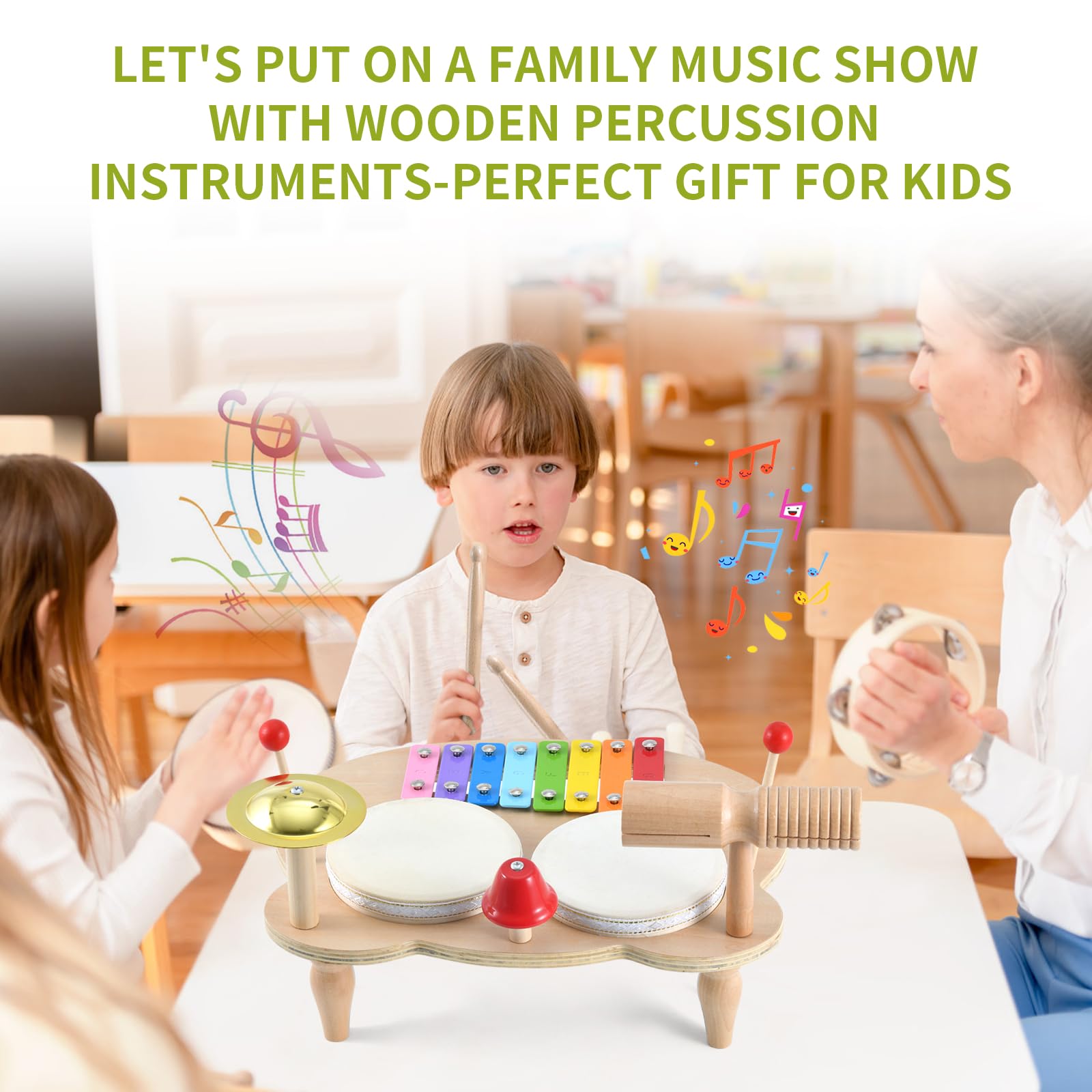 **Ehome 10-in-1 Kids Musical Instruments Set - Wooden Xylophone, Drum, Tambourine & Percussion Toys for Toddlers & Preschoolers - Montessori Learning & Birthday Gift for Boys & Girls - Perfect for Early Childhood Music Education & Playtime Fun**