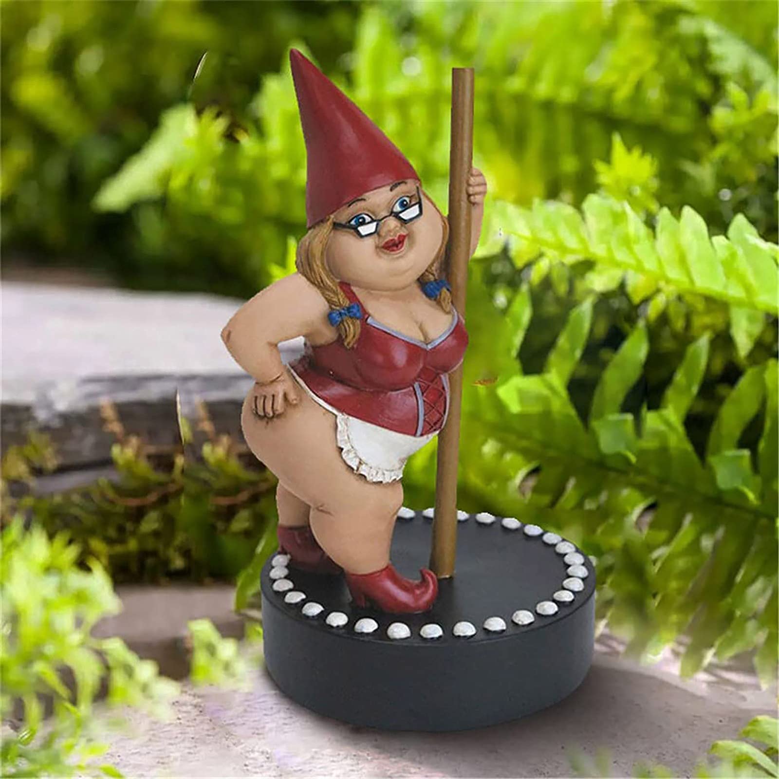 Funny Outdoor Garden Gnome Statue - Sexy Red Pole Dancing Goblin Decor for Lawns, Patios & Gardens | Unique Gift for Garden Lovers & Humor Enthusiasts