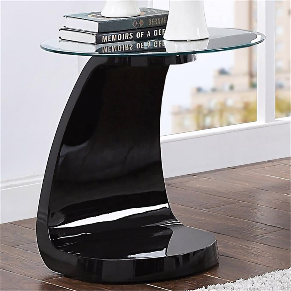 Furniture of America Pelletoni Modern Black Glass Top End Table - Stylish Side Table for Living Room, Bedroom & Office Decor