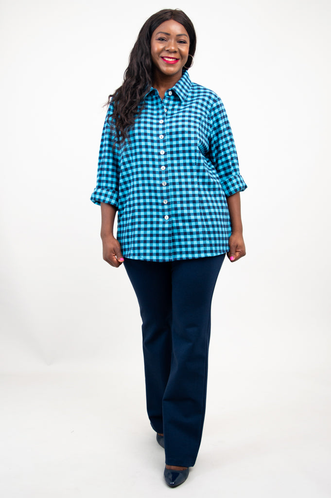 Alexis Top - Women's Cotton Flannel Shirt in Mazarine Plaid for Casual Wear & Layering | Fall & Winter Fashion