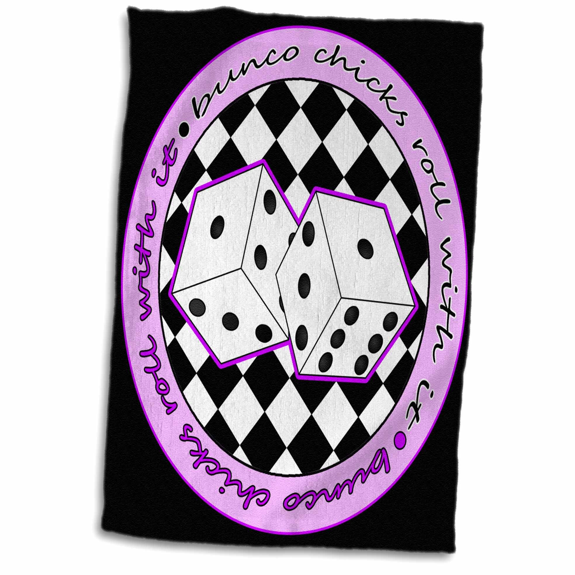3dRose Janna Salak Designs Bunco Chicks Roll with It Pink Kitchen Towel Set (twl-28502-1) - Funny Dice Game Themed Towels for Bunco Parties, Girls Night & Gift Giving