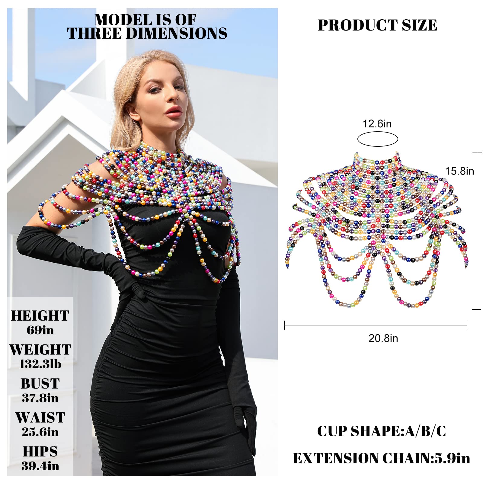 BELLALULU Women's Pearl Body Chain Bra - Sexy Bikini Shoulder Necklace Jewelry Set for Paris Fashion Show & Beach Party Outfits