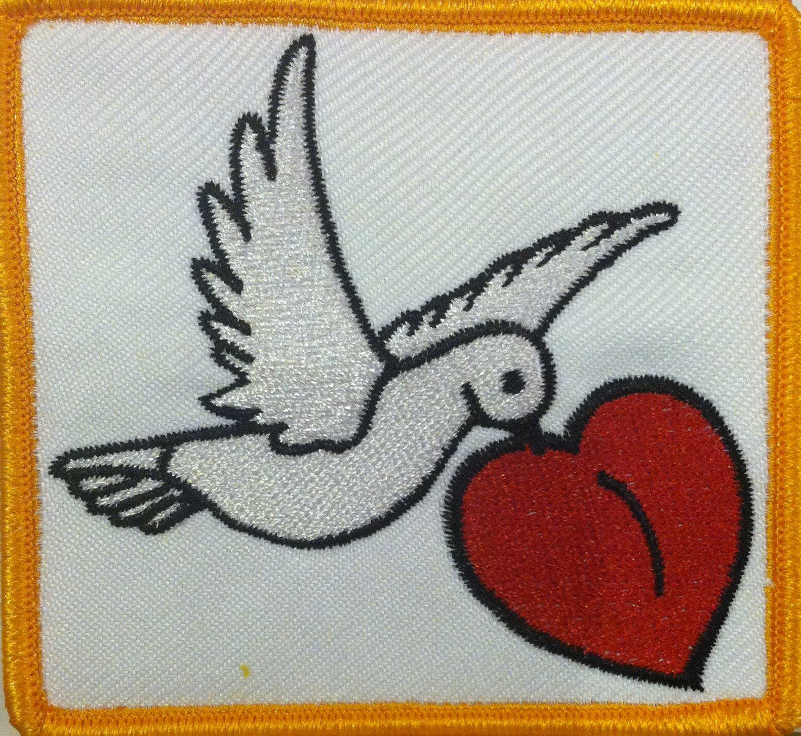 Dove with Heart Embroidery Iron-on Patch - Gold Border Embroidered Applique for Jackets, Bags & DIY Crafts - Perfect for Denim, Backpacks & Clothing Customization