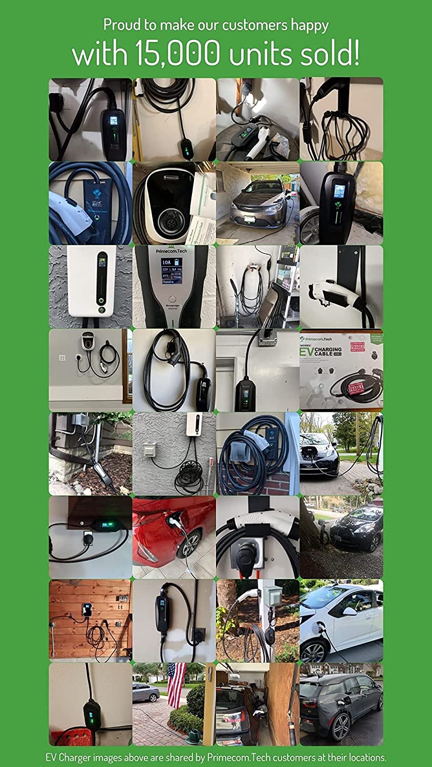 PRIMECOM Level 2 EV Charger 16A 240V - Portable Smart Car Charger for Home & Travel (30ft)