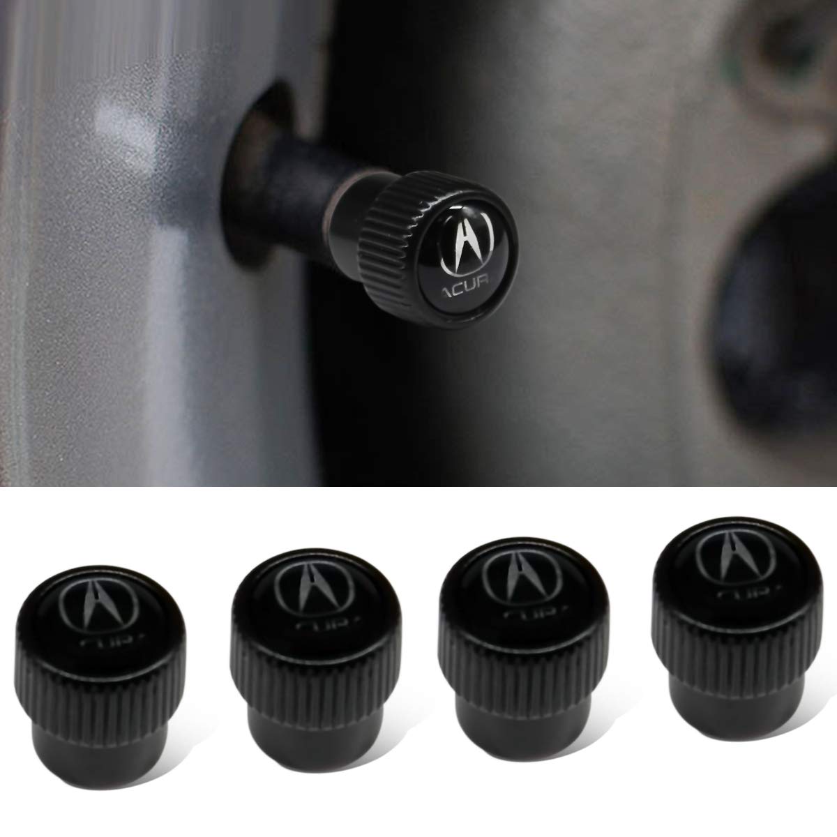 HiSport Big Head Black 4-Piece Universal Car Tire Valve Stem Caps - Durable Air Pressure Valve Covers for Acura, Honda, Toyota & More - Perfect for Car Accessories & Tire Maintenance