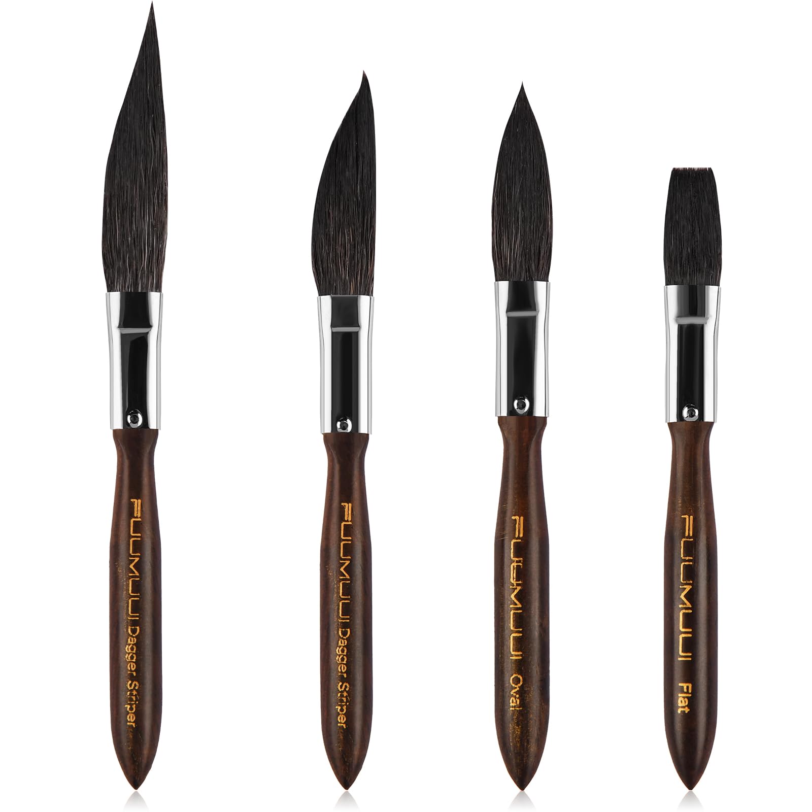 Fuumuui 4-Piece Squirrel Hair Pinstriping Brush Set - Professional Detail Script Liner, Scroll, Sword & Dagger Striper Brushes for Automotive, Sign Painting & Fine Art - High Performance Artist Paint Brushes Kit