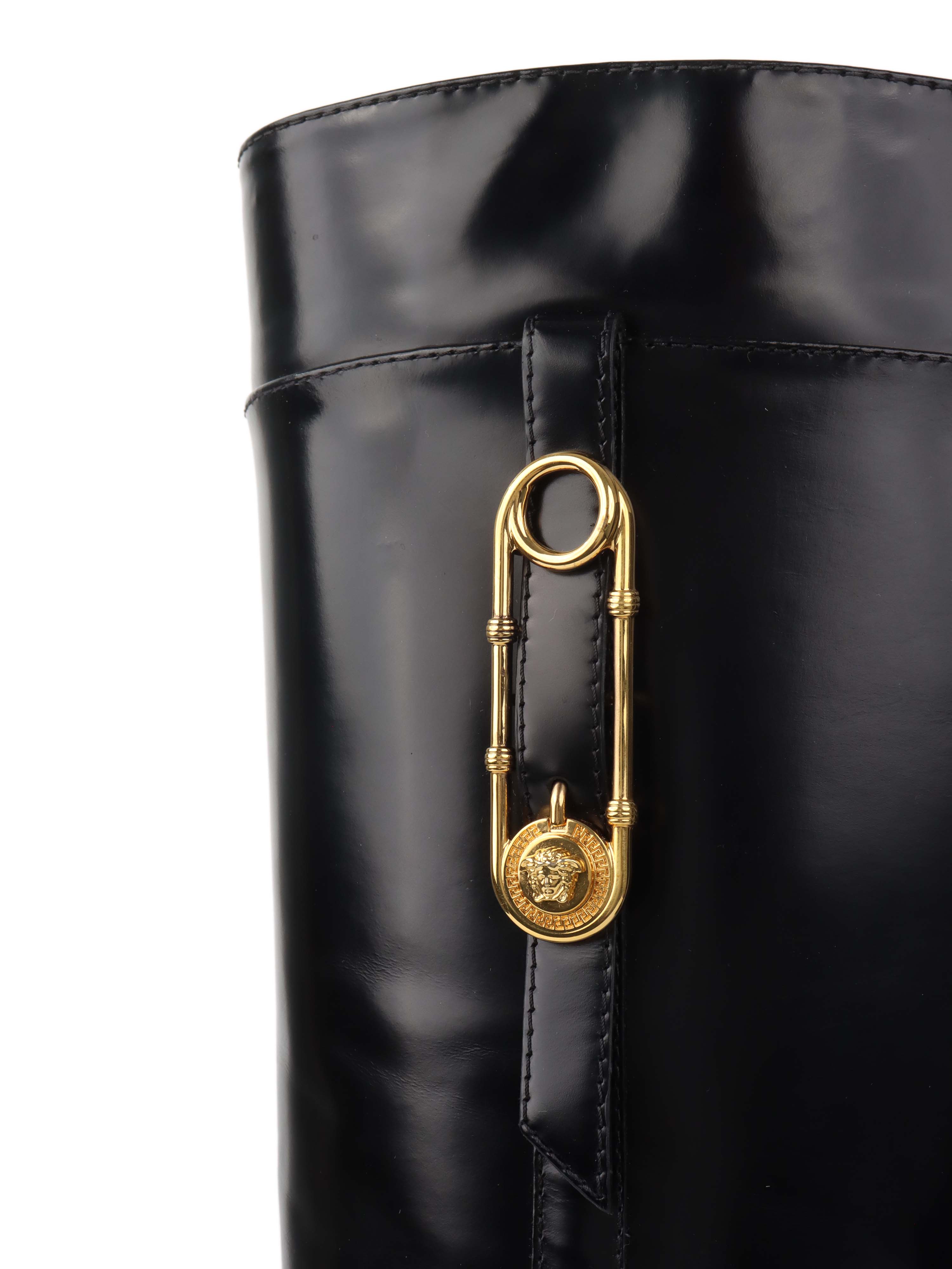 Versace Black Leather Riding Boots for Women - Stylish Equestrian & Fashion Boots for Horseback Riding & Everyday Wear