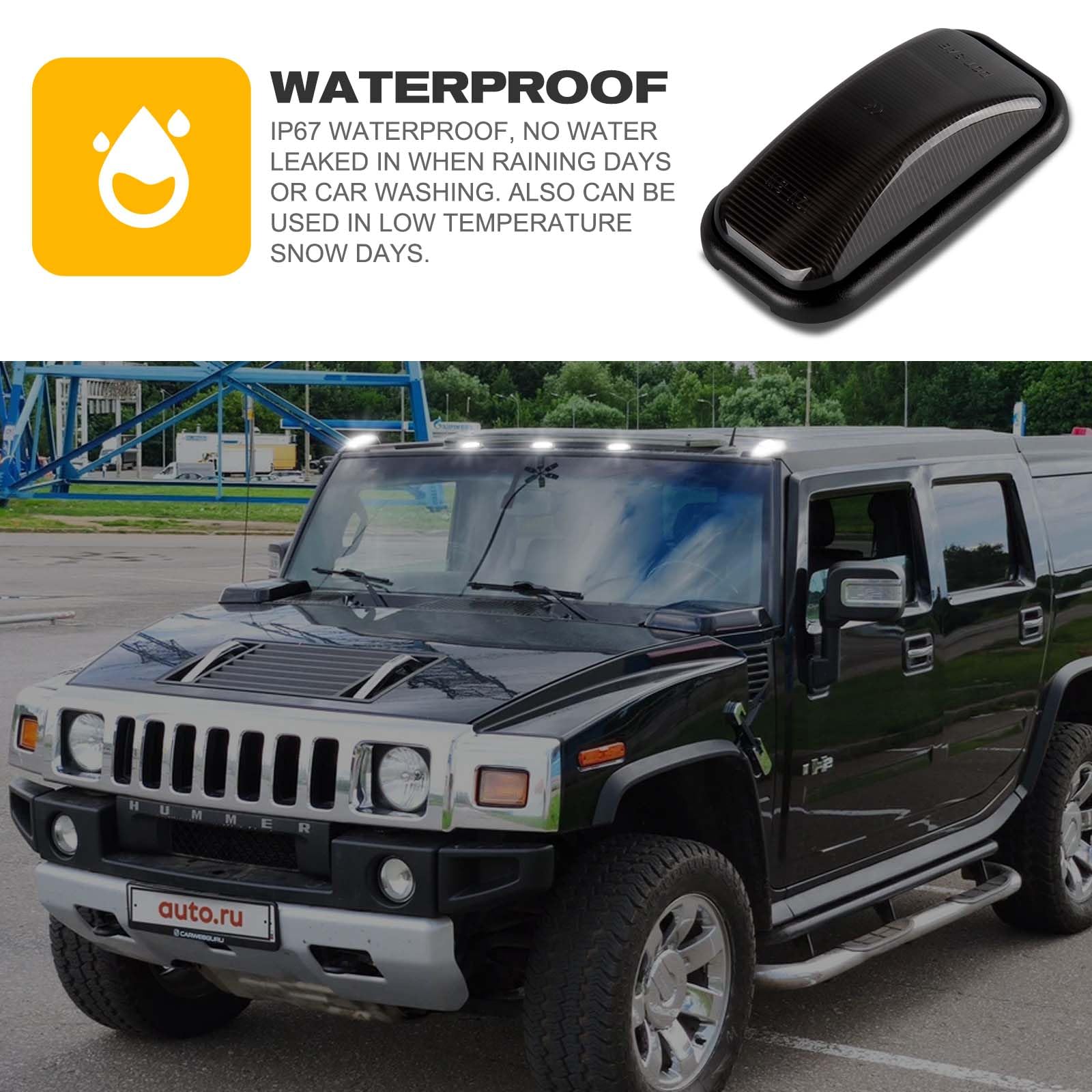 Gempro White LED Cab Roof Marker Lights Kit - 10PCS for 2003-2009 Hummer H2 SUT (Smoked Lens) | Front, Back & Top Clearance Running Lights | Off-Road, Truck & RV Lighting Upgrade
