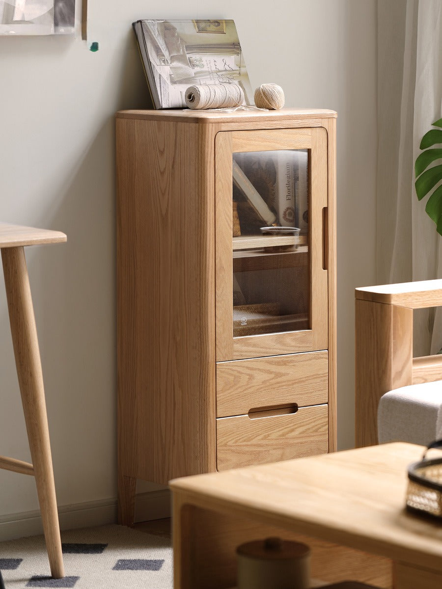 Solid Oak Wood Side Cabinet - Rustic Home Storage Organizer for Living Room, Bedroom, or Entryway
