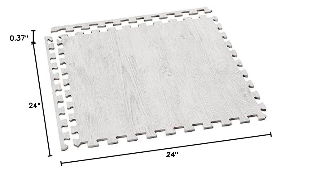 Premium Wood Grain Interlocking Foam Floor Mats - 3/8 Inch Thick Printed Foam Tiles, Anti-Fatigue Flooring for Home Gym, Playroom, Nursery & Office - Forest Floor Farmhouse Style Flooring Solution
