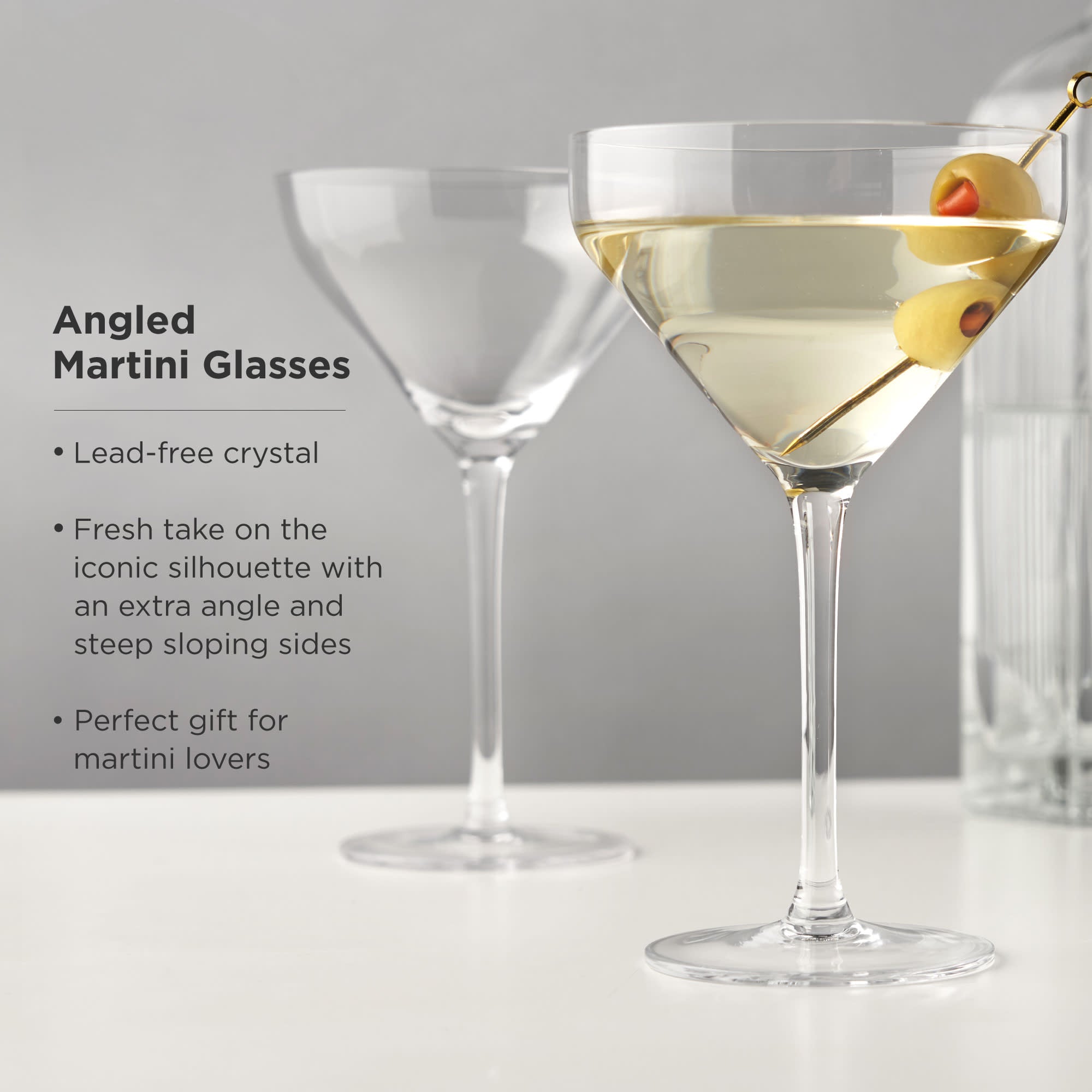 Raye Angled Crystal Martini Glasses Set of 2 - Elegant Cocktail Glasses for Martini, Margarita & Champagne - Perfect for Parties, Weddings & Home Bar Decor