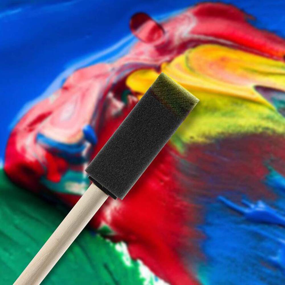12-Piece 1 Inch Foam Paint Brush Set with Wooden Handle - Sponge Brushes for Acrylics, Stains, Varnishes & Crafts - Perfect for DIY Projects, Home Decor & Wood Staining