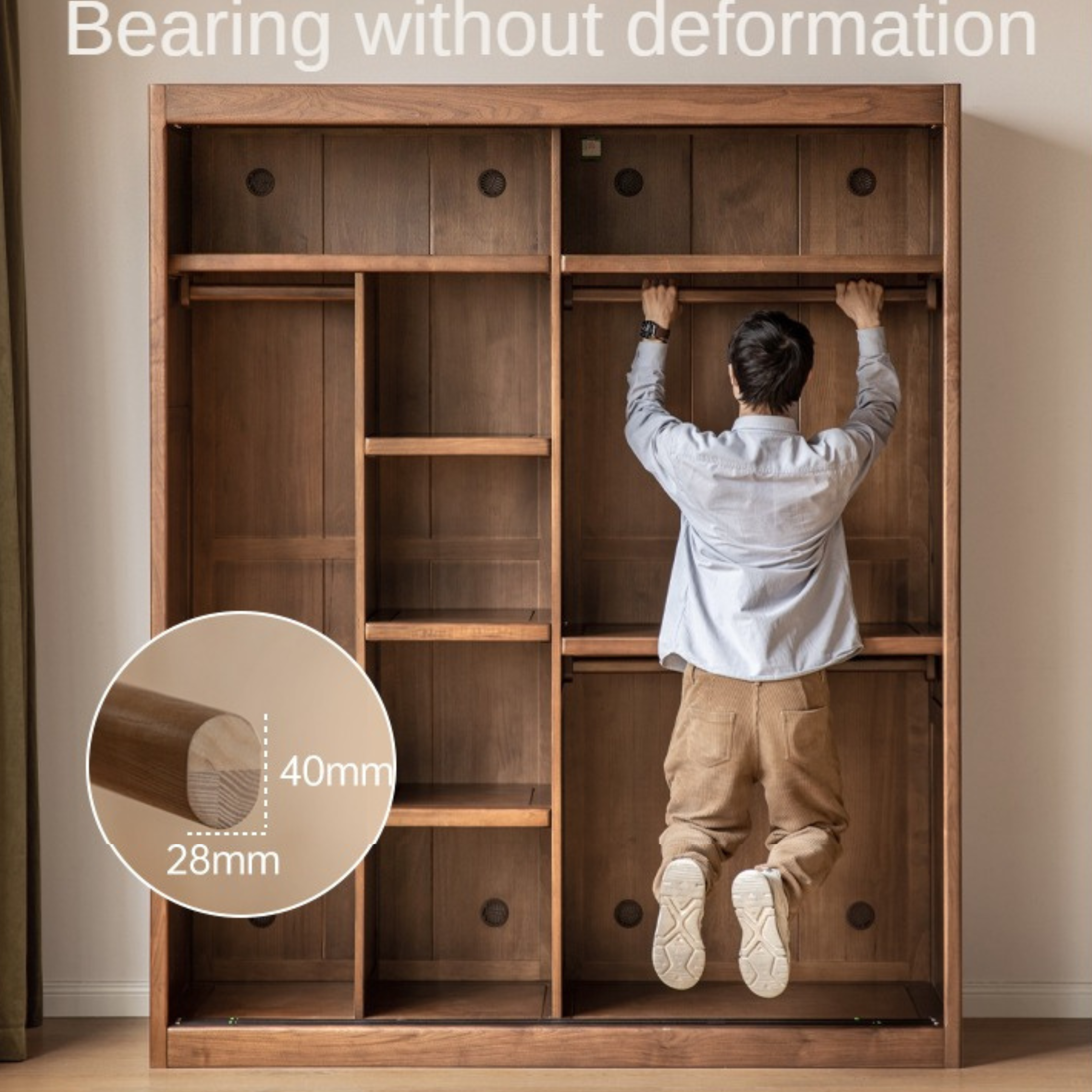 Premium Black Walnut Solid Wood Sliding Door Closet - Elegant & Durable Wardrobe Solution for Bedroom, Walk-in Closet, and Modern Home Decor