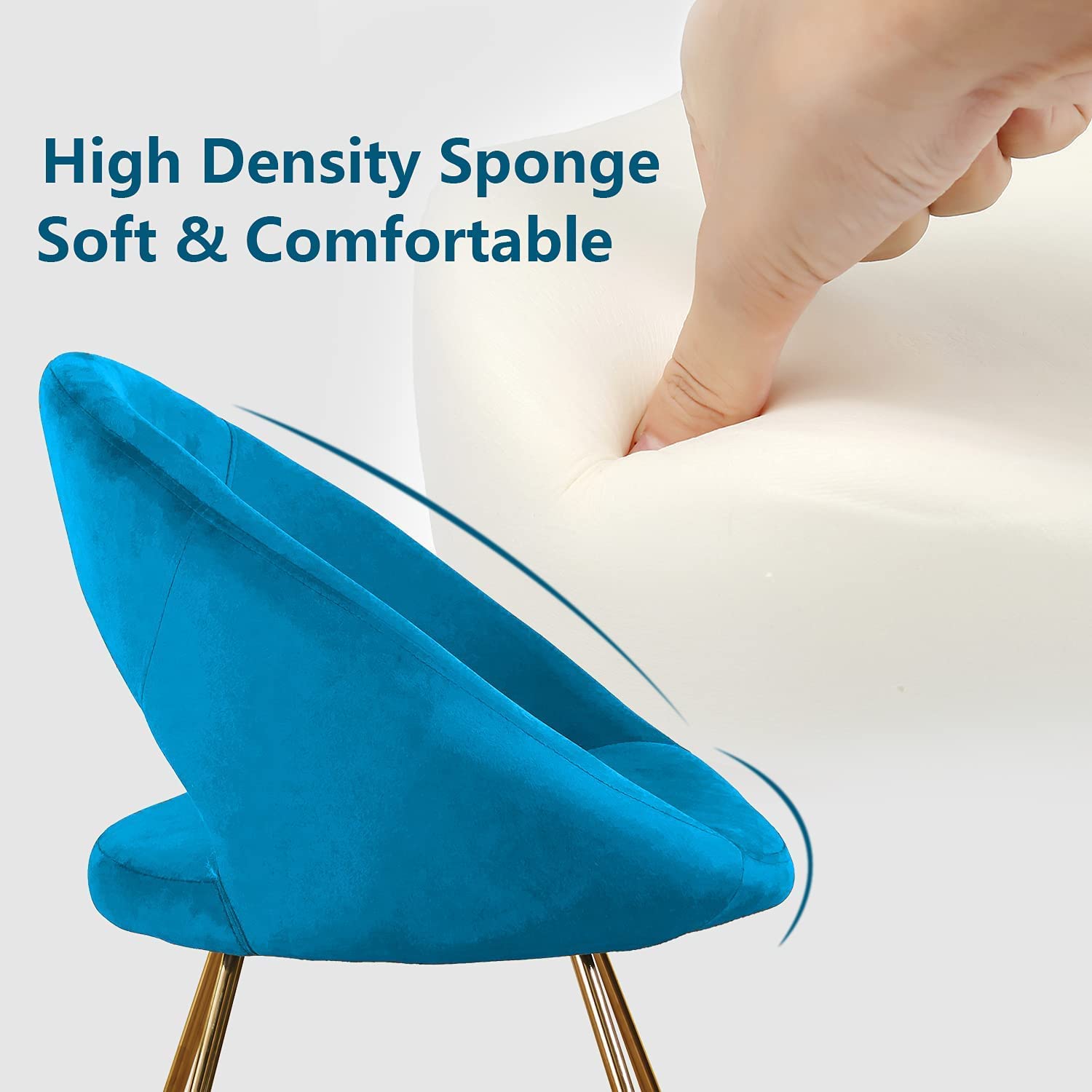 Modern Velvet Accent Chairs Set of 2 - Mid Century Upholstered Armchairs with Golden Legs for Living Room, Dining Room & Lounge - Blue Comfy Leisure Chairs for Home Decor, Reading Nook & Coffee Corner