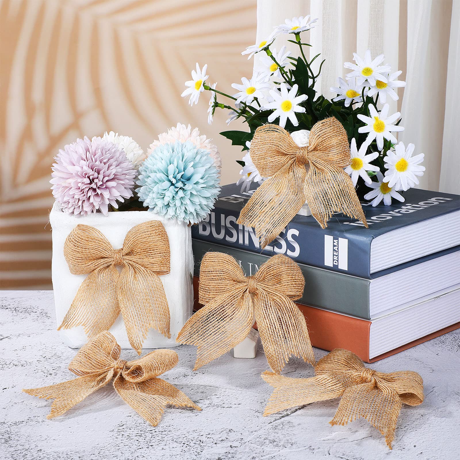30 Natural Burlap Wreath Bows with Rope - Rustic Bow Knots for Christmas Tree Decor, Farmhouse Style, Wedding, Festival & Holiday Decoration - Perfect for DIY Crafts, Home Decor, and Seasonal Celebrations