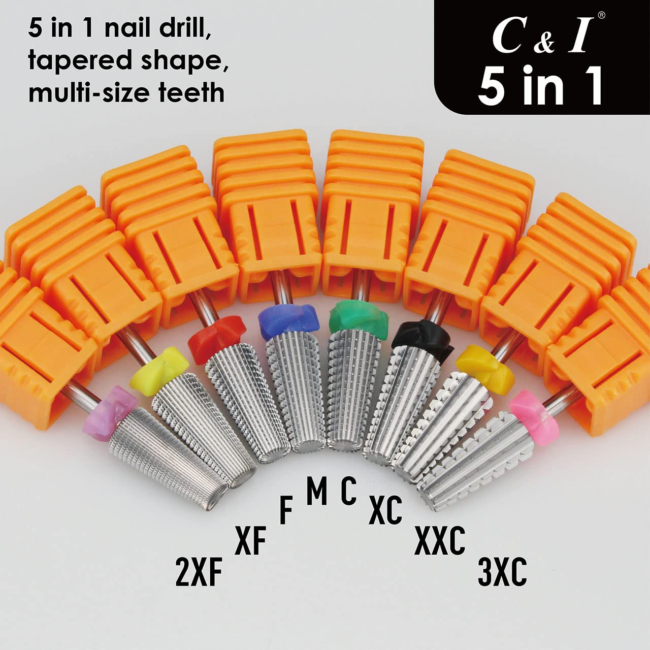 Professional 5-in-1 Multi-Function Tapered Nail Drill Bit for Manicure Machines - Perfect for Salon, Home & DIY Nail Art (XXC)