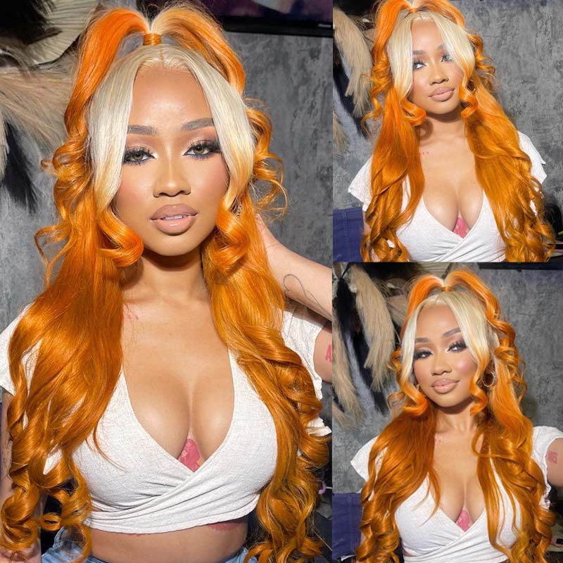 Eullair Pre-Colored Ombre Blonde Ginger Body Wave Human Hair Lace Frontal Wig for Black Women - Natural Look for Daily Wear, Parties & Special Occasions
