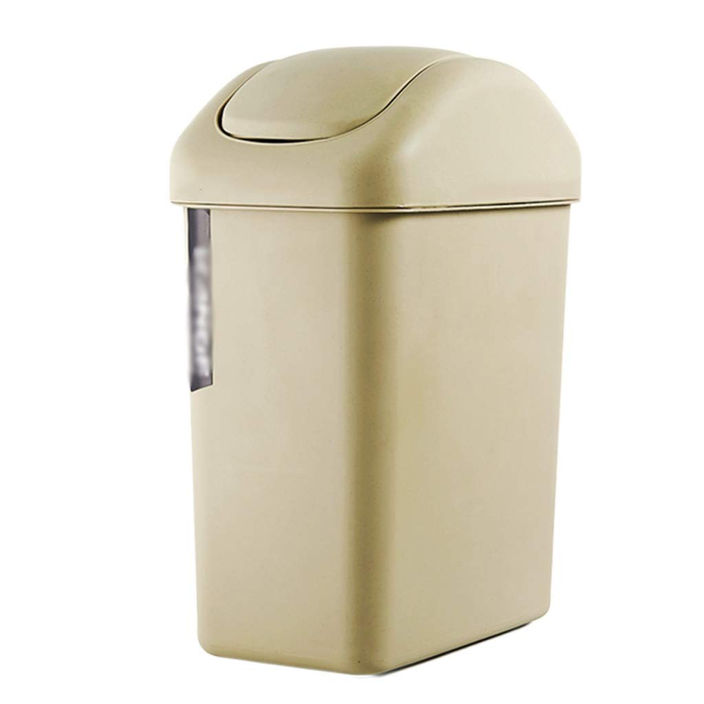 Mini Trash Can 6L/11L - Creative Shaking Lid Garbage Bin with Pressure Ring, Plastic Long Tube Waste Basket for Home, Bathroom & Office (Khaki, 6L) - Perfect for Desks, Bedrooms & Small Spaces