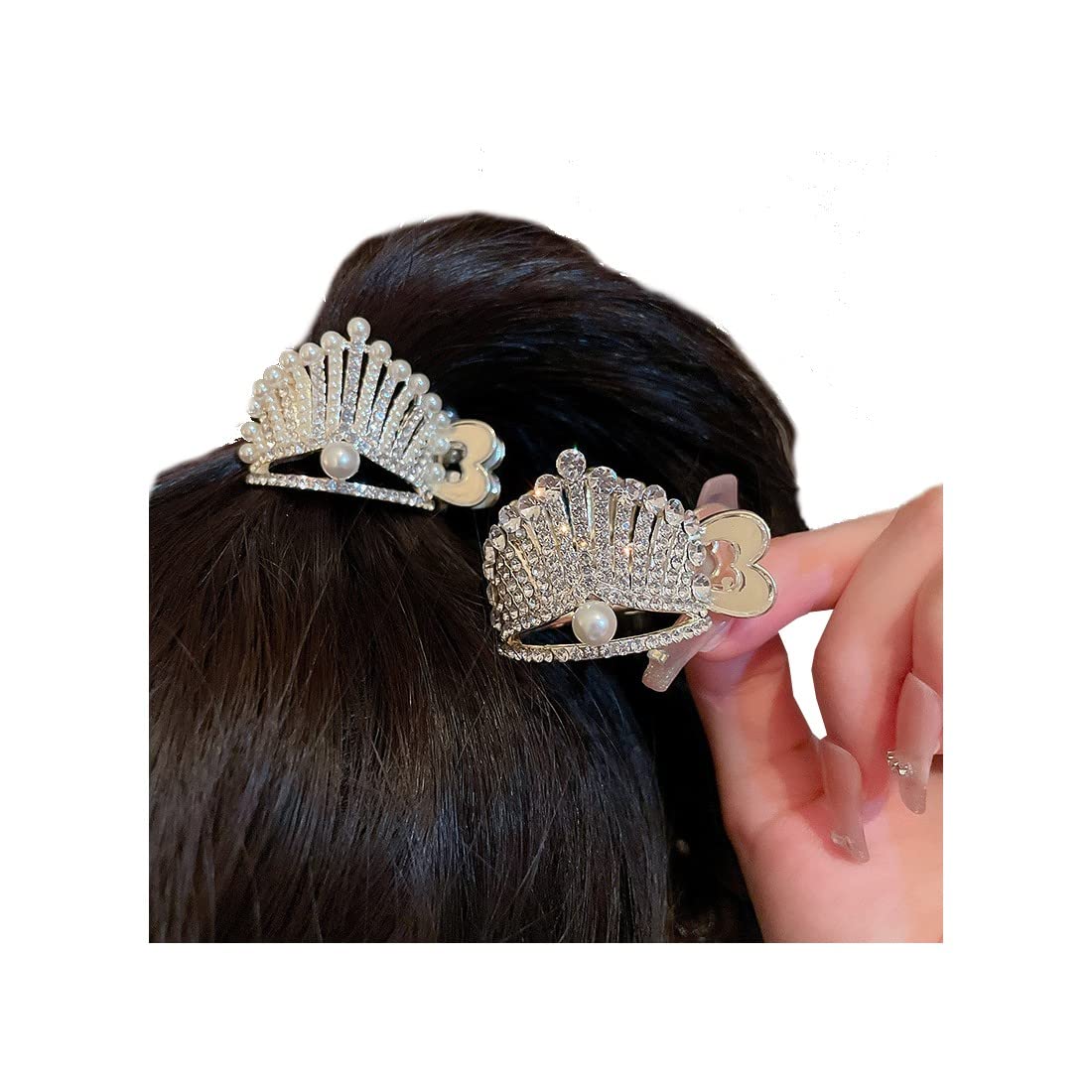 Samyak 2-Pack Rhinestone Crown Princess Ponytail Holder Hair Clips - Elegant Bridal Hair Accessories for Weddings, Prom, Parties & Special Occasions