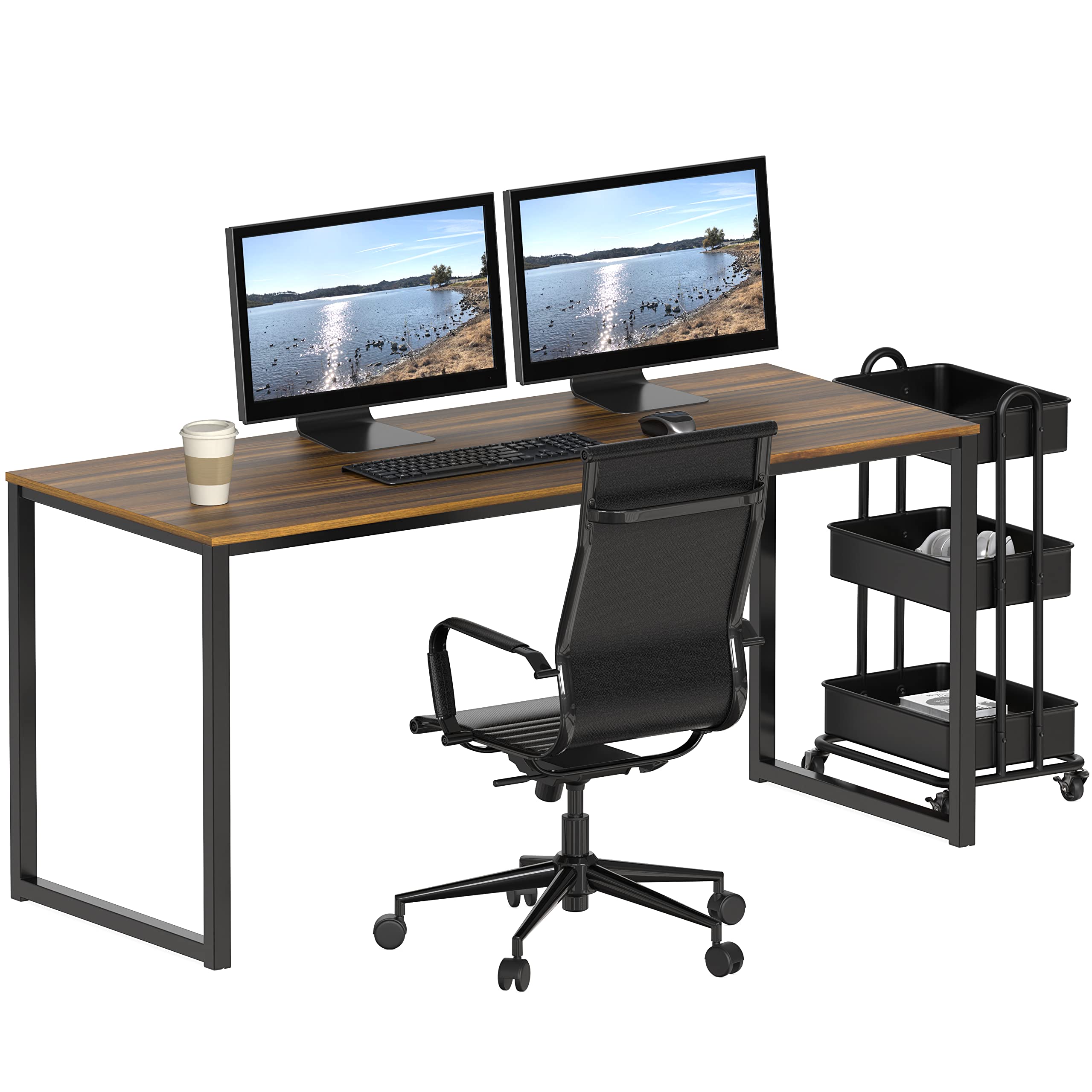 SHW Mission 55-Inch Home Office Computer Desk, Walnut Finish - Modern Writing Desk for Small Spaces, Work from Home Office Furniture, Study Desk for Students & Remote Workers